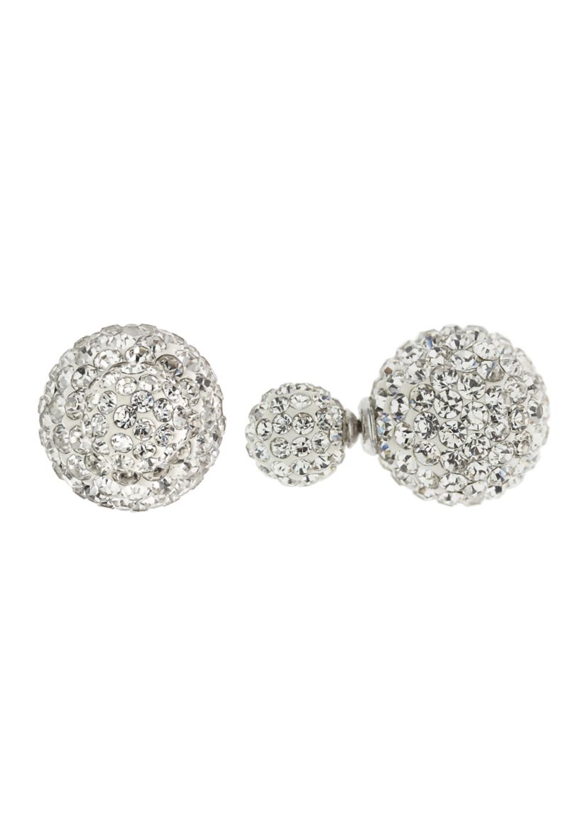 Sterling Silver Crystal Pave Front and Back Stud Earrings