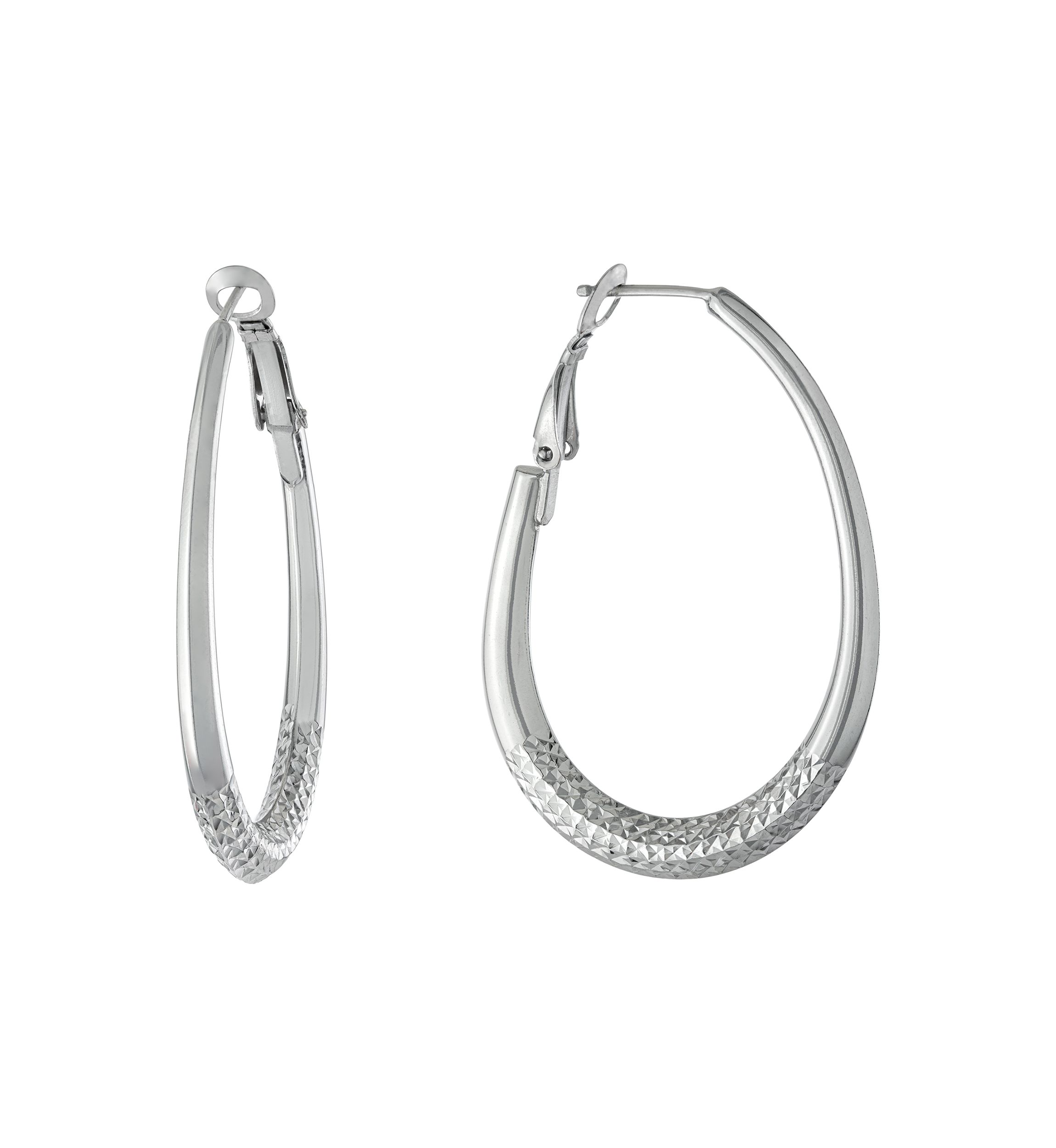 Sterling Silver 1.6 inch Diamond Cut Clutchless Hoop Earrings
