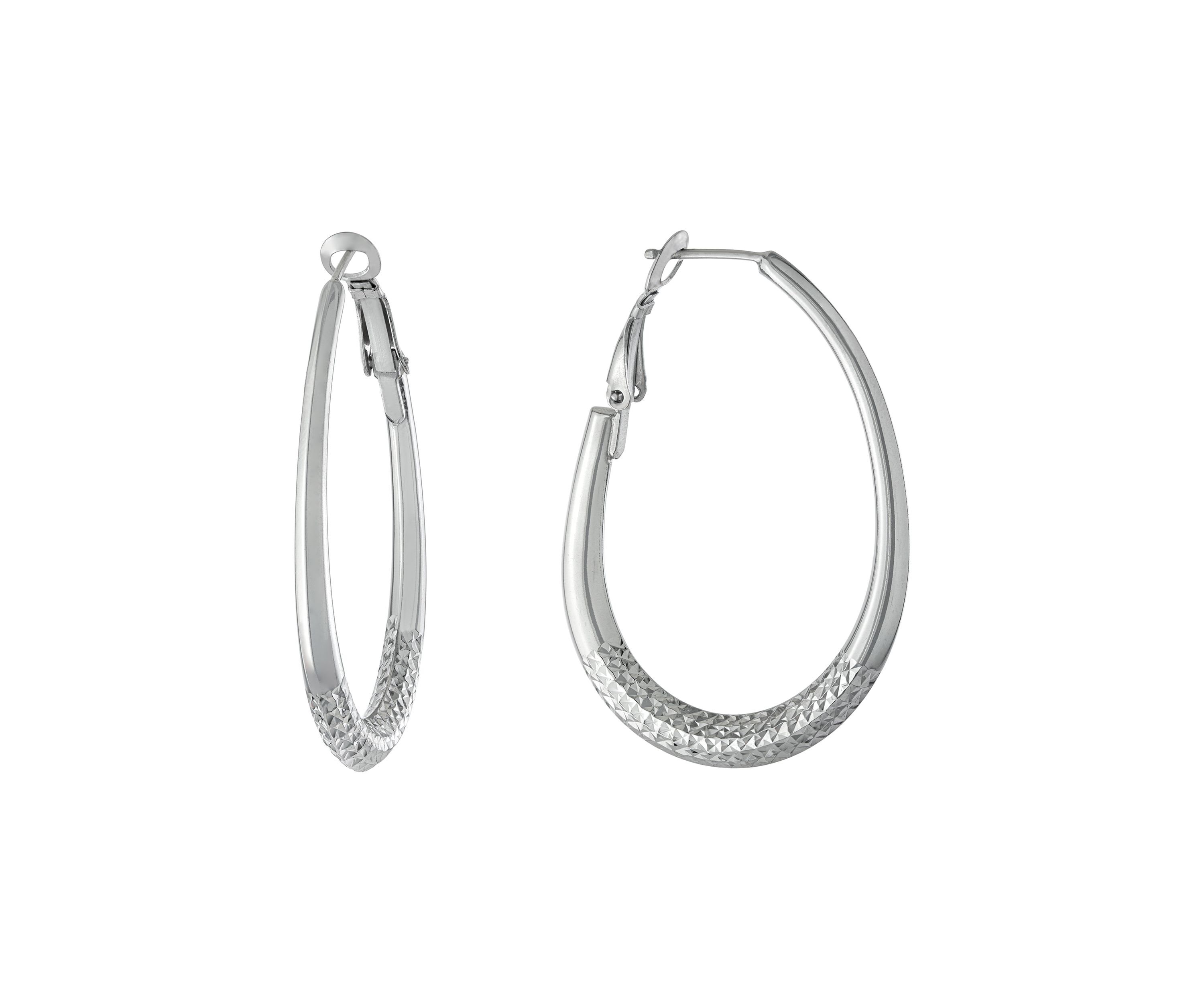 Sterling Silver 1.6 inch Diamond Cut Clutchless Hoop Earrings