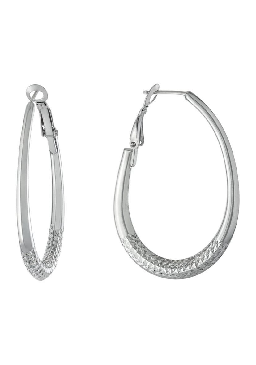 Sterling Silver 1.6 inch Diamond Cut Clutchless Hoop Earrings