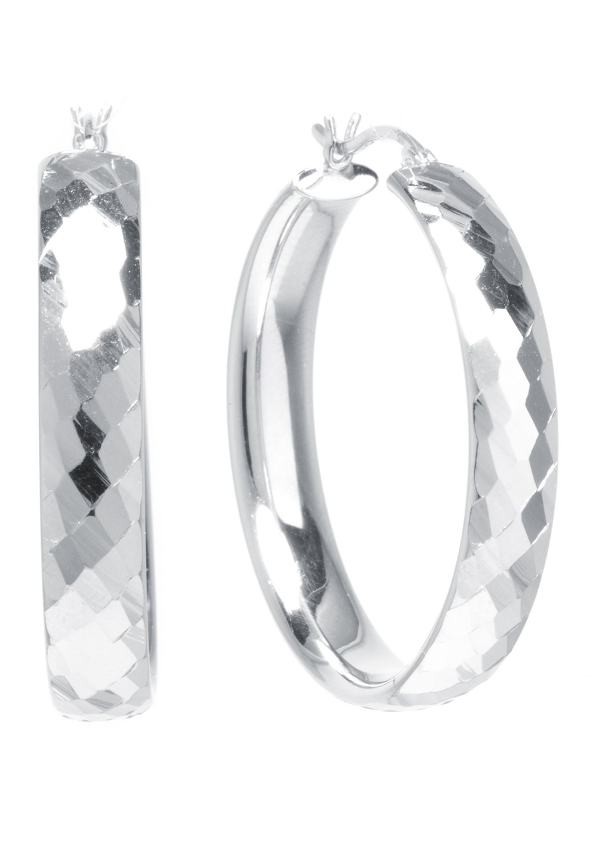 Sterling Silver 35 mm Diamond Cut Click Top Hoop Earrings