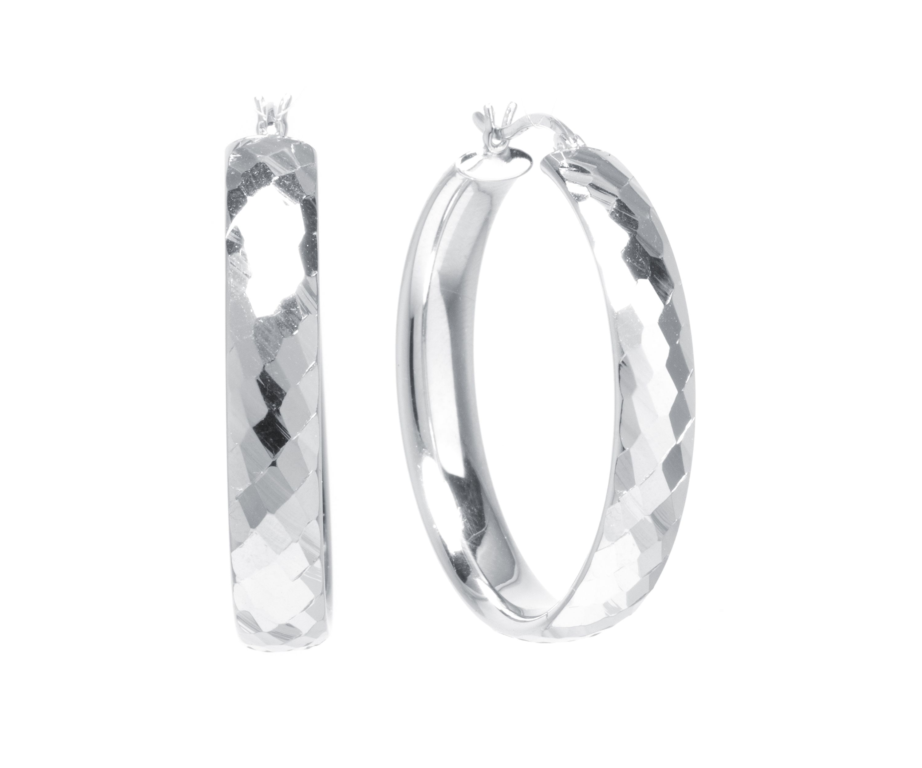 Sterling Silver 35 mm Diamond Cut Click Top Hoop Earrings