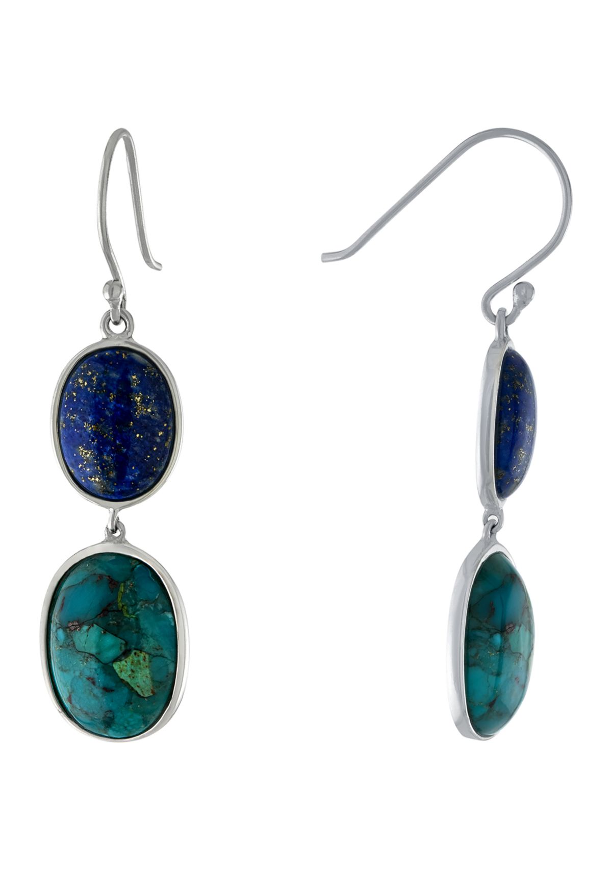 Sterling Silver Enhanced Turquoise & Lapis Graduated Earrings