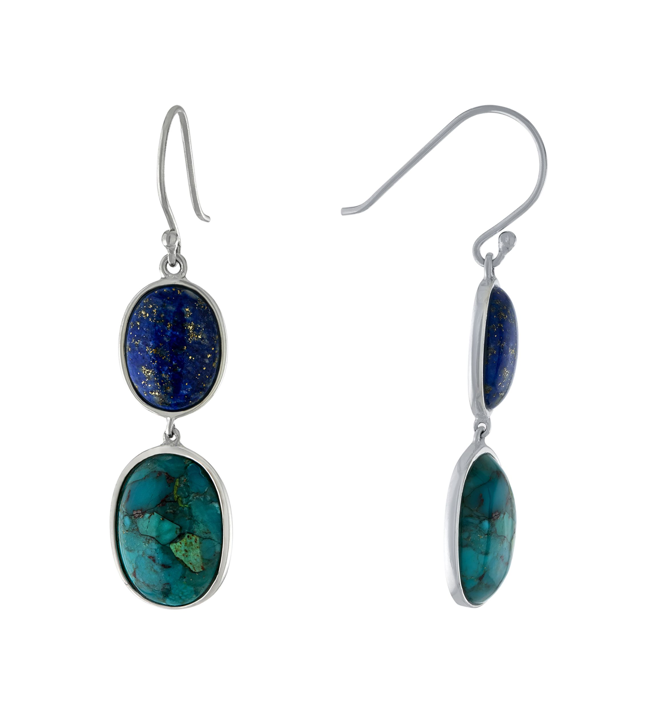 Sterling Silver Enhanced Turquoise & Lapis Graduated Earrings
