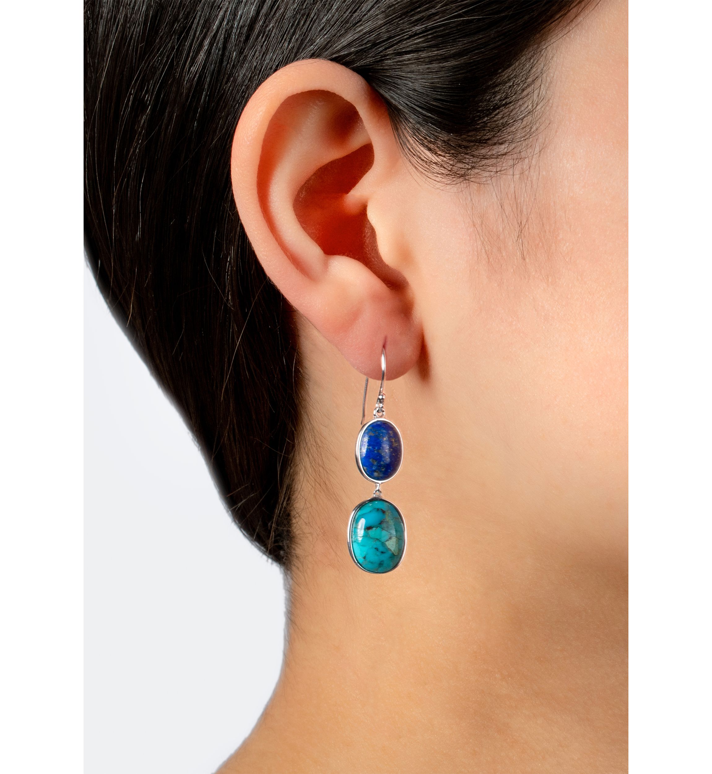 Sterling Silver Enhanced Turquoise & Lapis Graduated Earrings