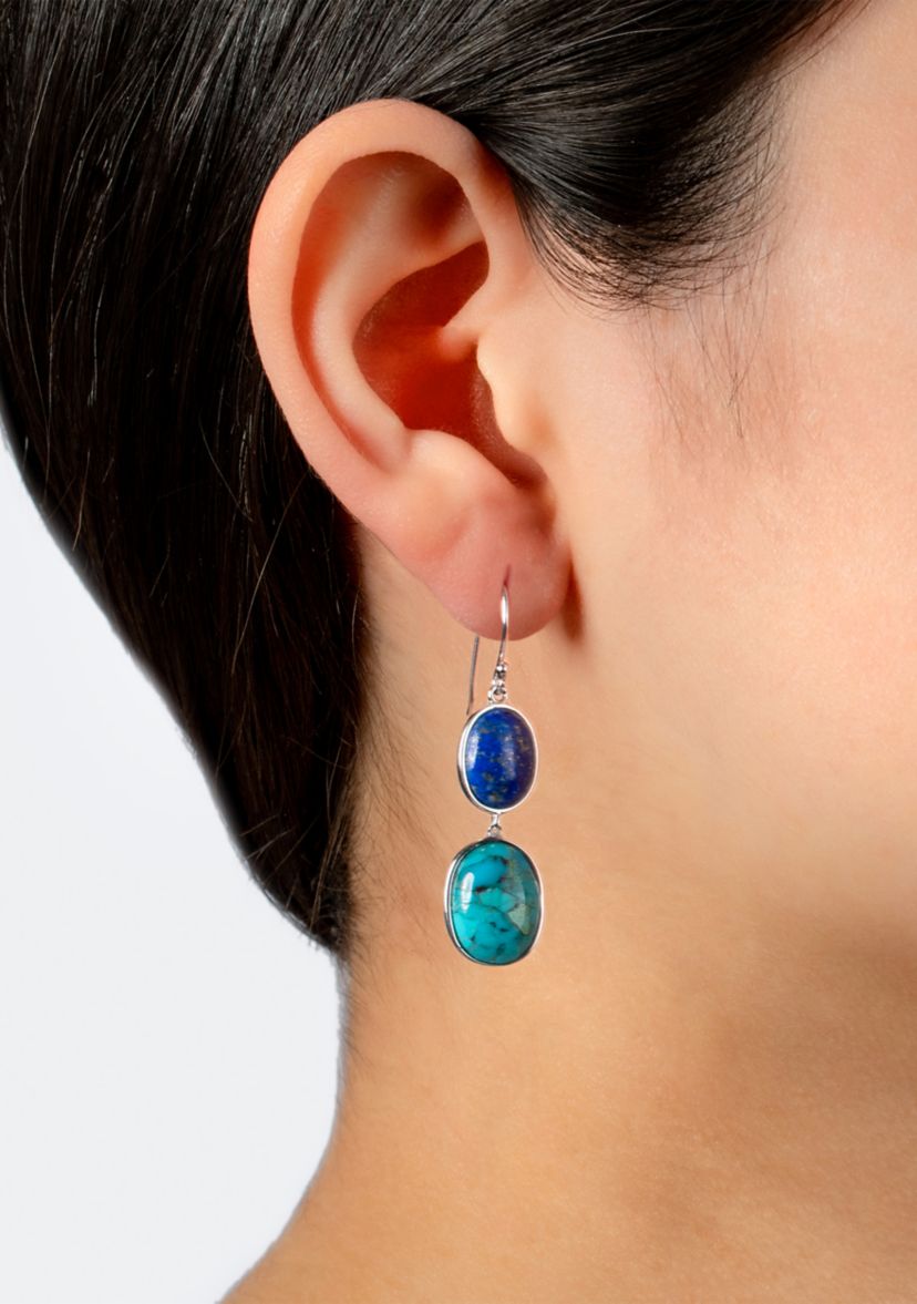 Sterling Silver Enhanced Turquoise & Lapis Graduated Earrings