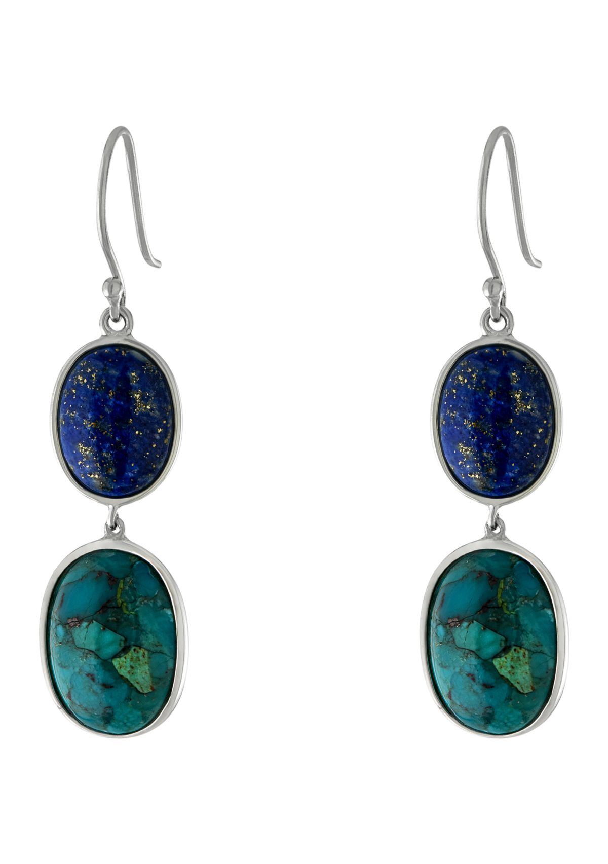Sterling Silver Enhanced Turquoise & Lapis Graduated Earrings