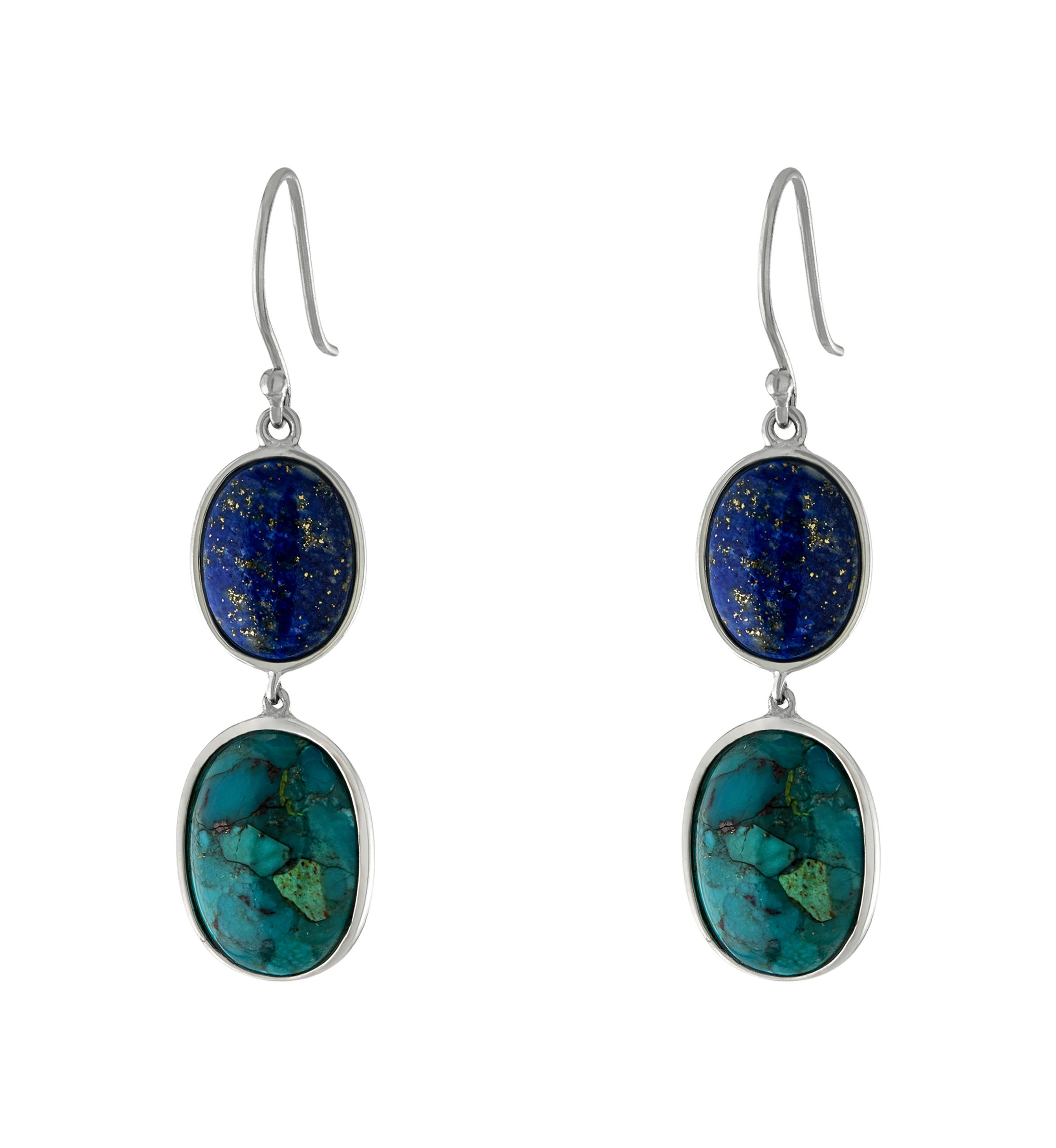 Sterling Silver Enhanced Turquoise & Lapis Graduated Earrings