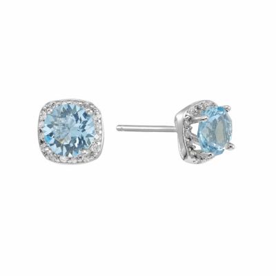 Belk Silverworks Sterling Silver Light Aqua Crystal and Cubic Zirconia Halo Stud Earrings
