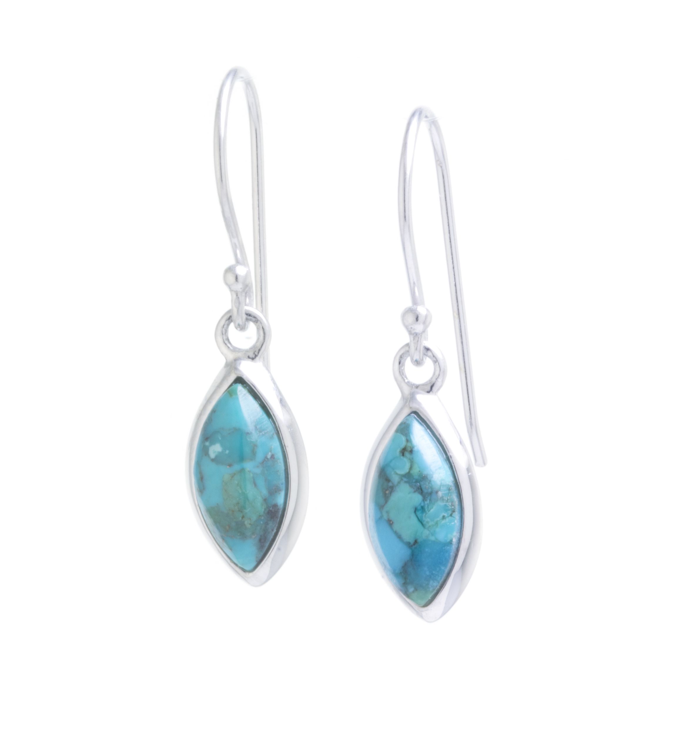 Sterling Silver Genuine Turquoise Marquise Drop Earrings