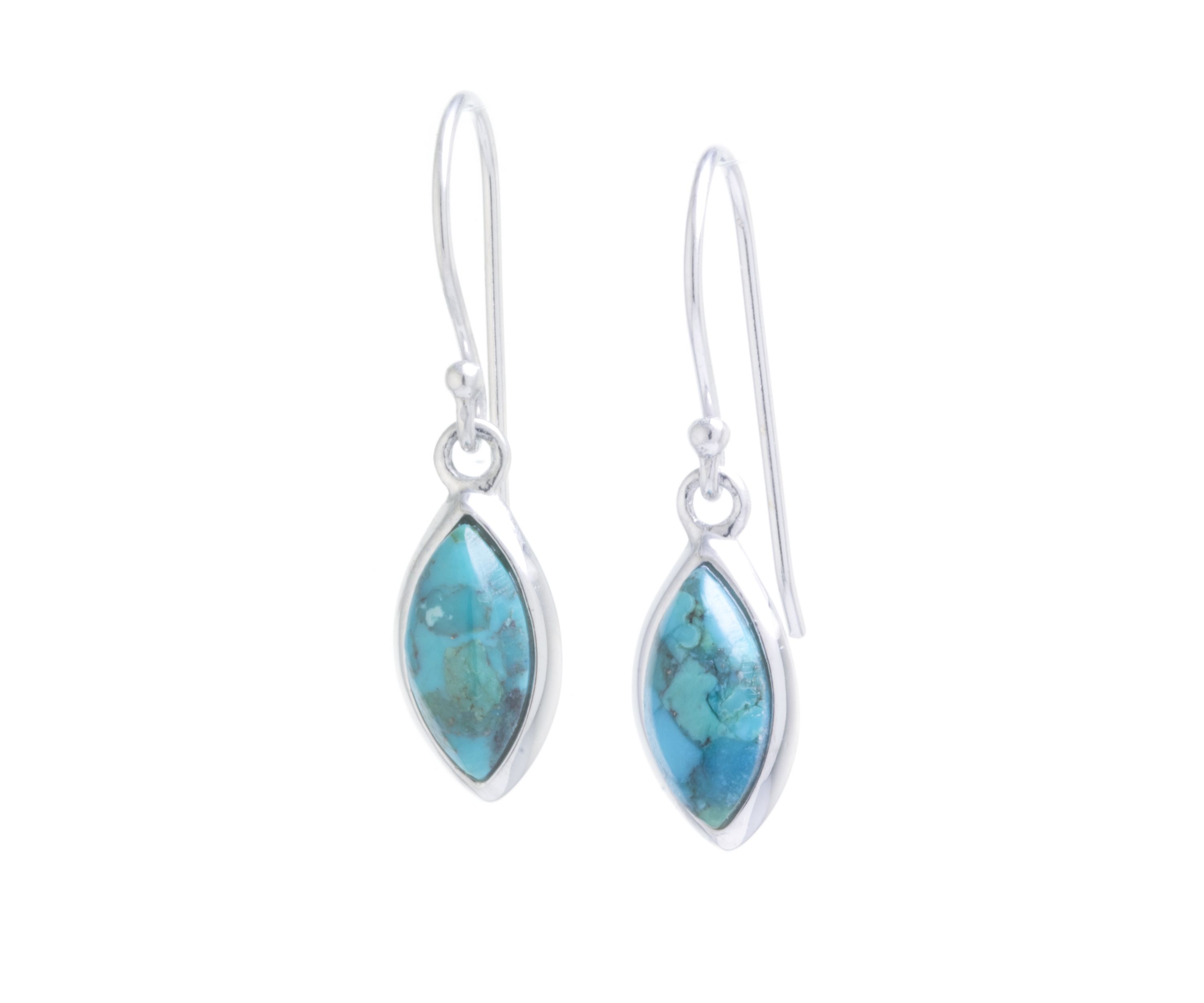 Sterling Silver Genuine Turquoise Marquise Drop Earrings