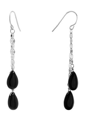 Belk Silverworks Sterling Silver 2" Double Onyx Teardrop Chain Drop Earrings