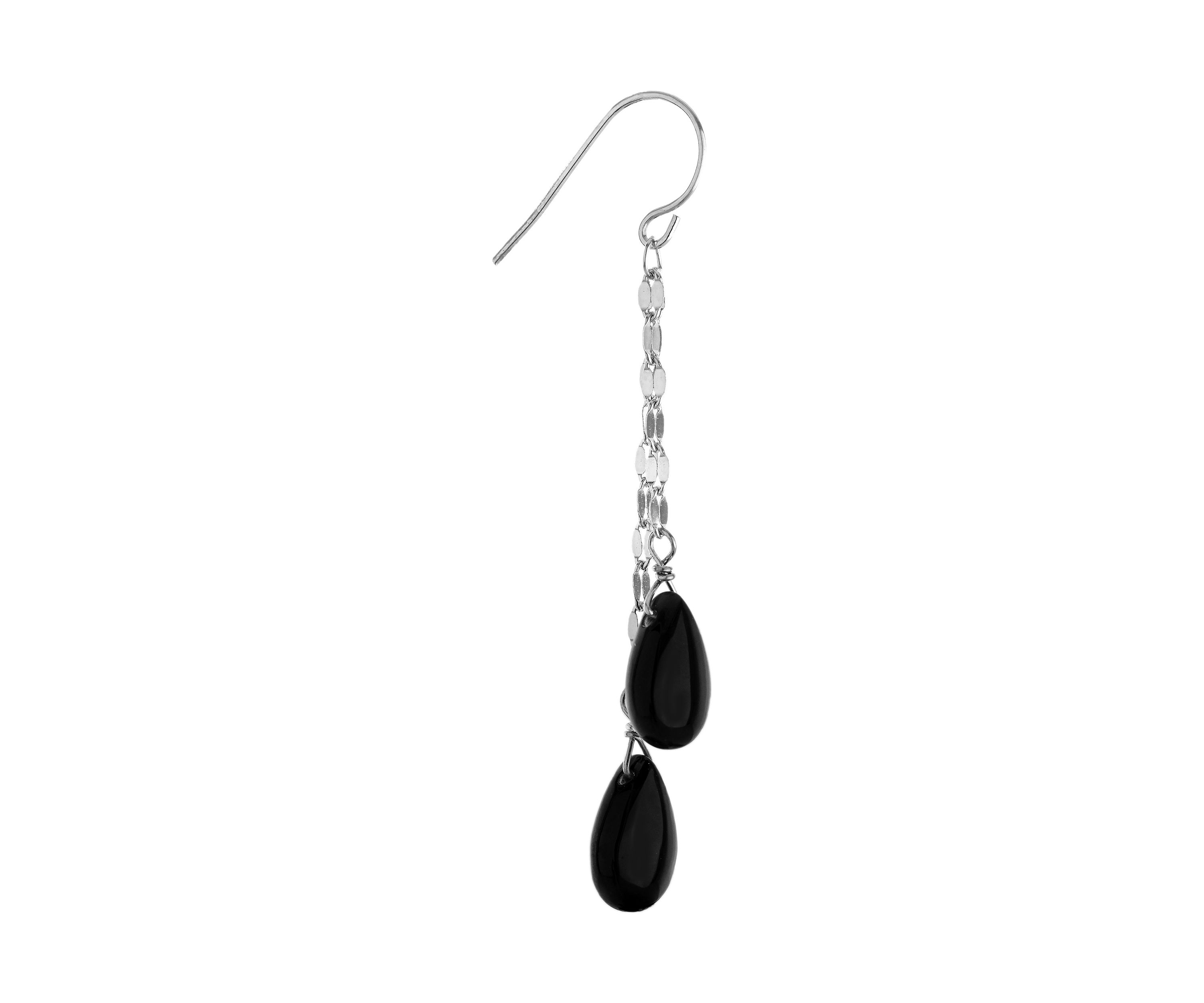 Sterling Silver 2" Double Onyx Teardrop Chain Drop Earrings