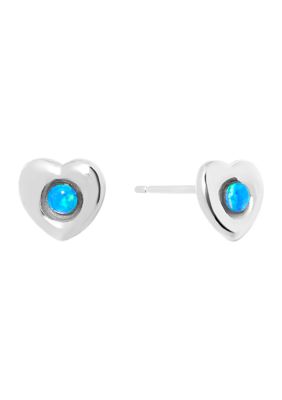 Belk Silverworks Sterling Silver Simulated Blue Opal Heart Stud Earrings