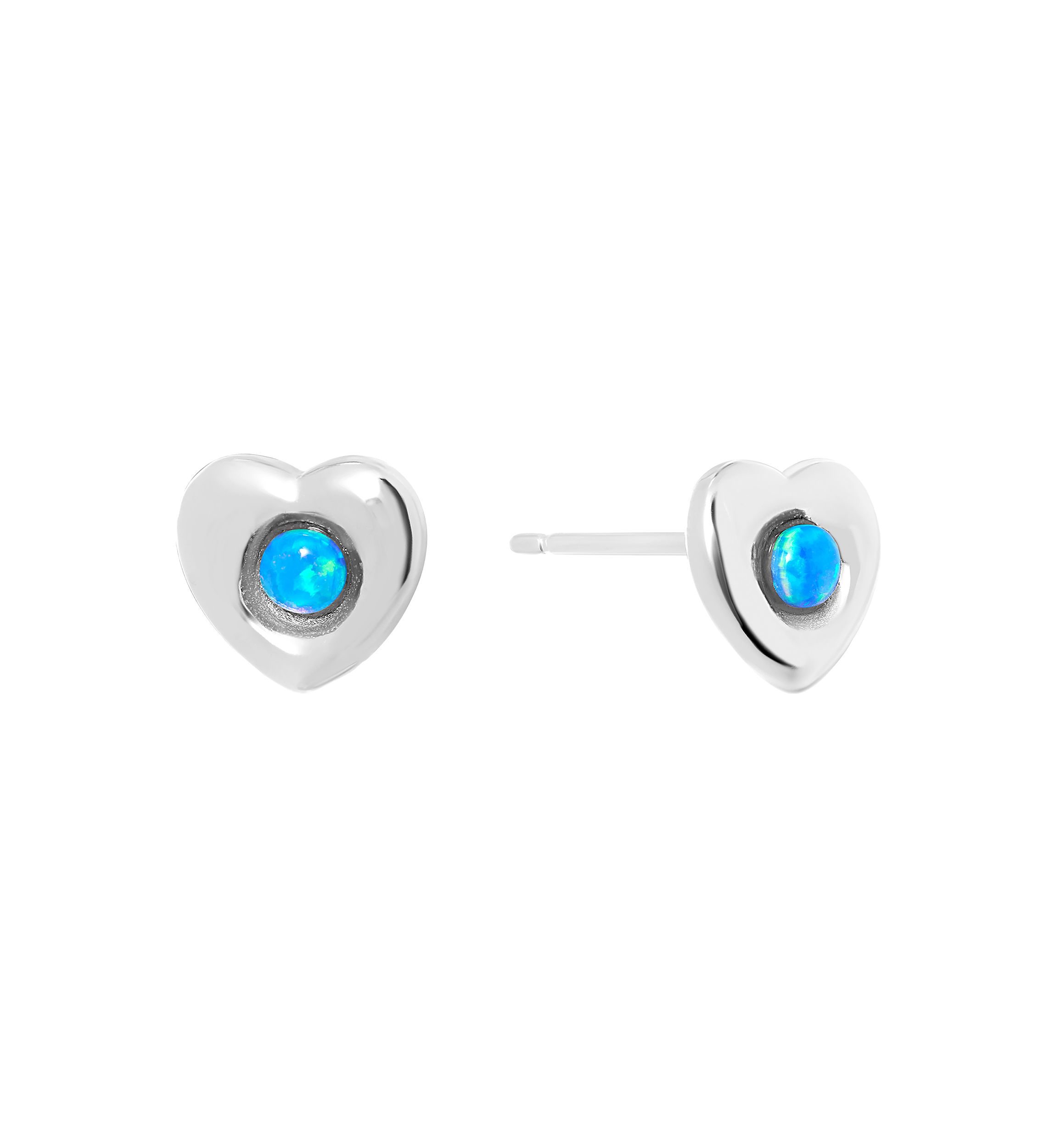 Sterling Silver Simulated Blue Opal Heart Stud Earrings