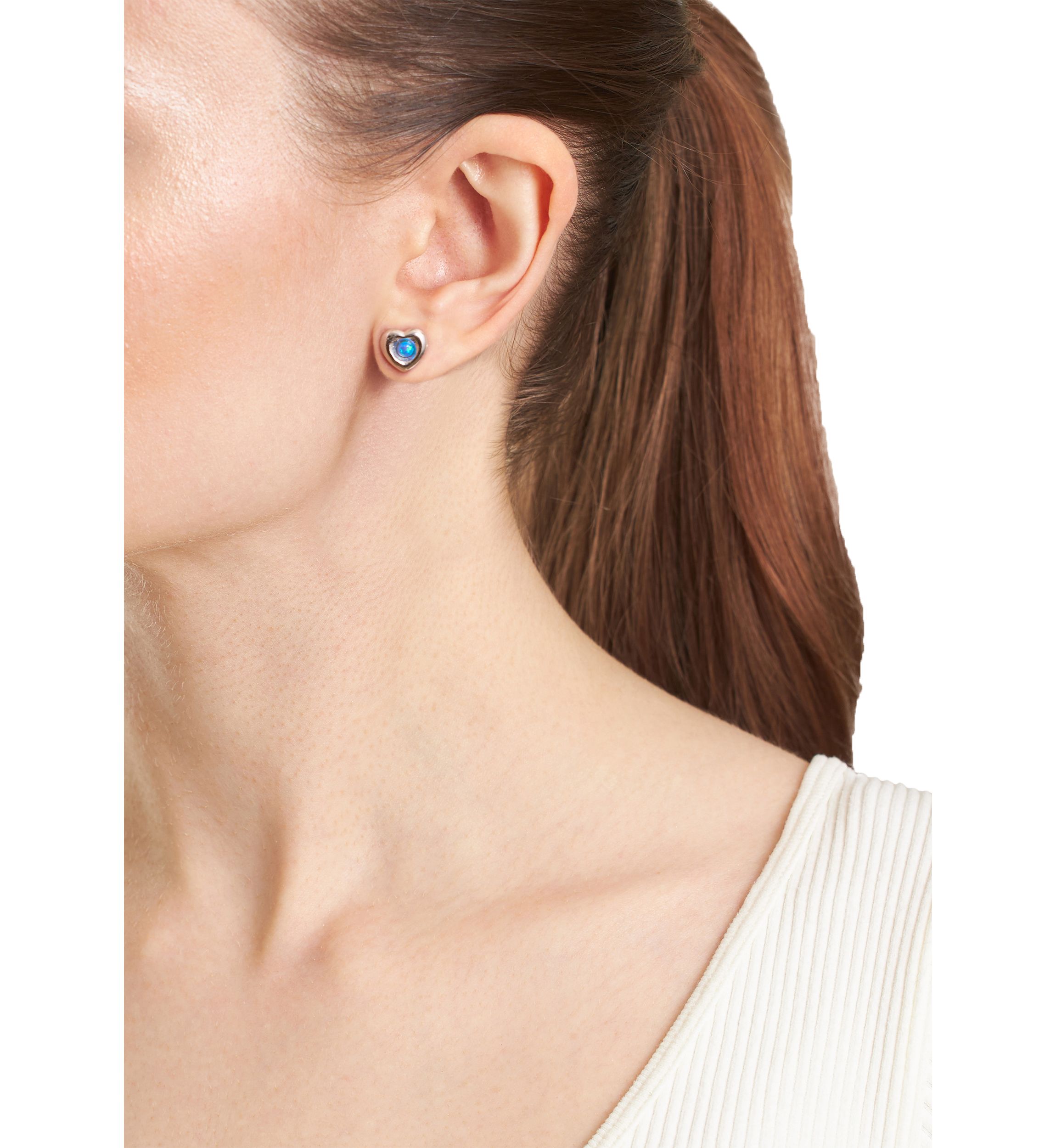 Sterling Silver Simulated Blue Opal Heart Stud Earrings