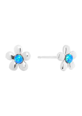 Belk Silverworks Sterling Silver Simulated Blue Opal Flower Stud Earrings