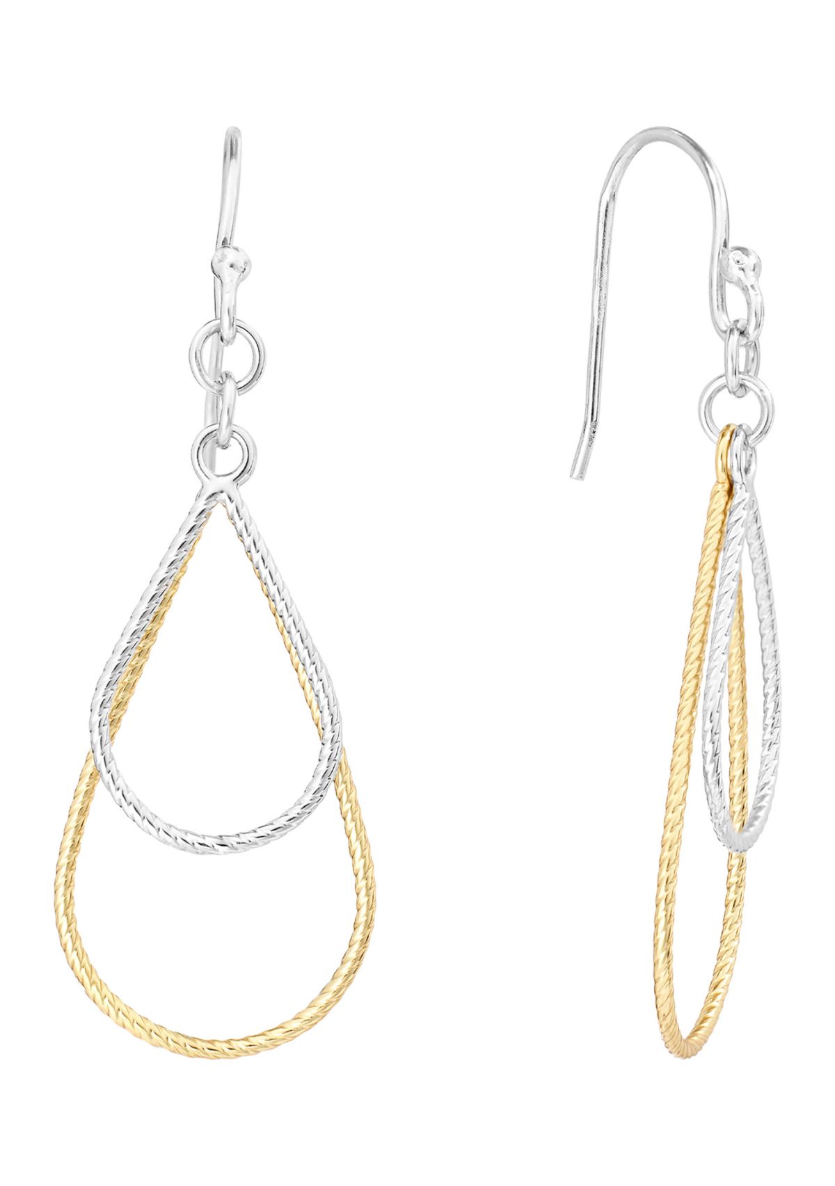 Two Tone Gold Over Sterling Silver Gradient Double Textured Teardrop Earrings