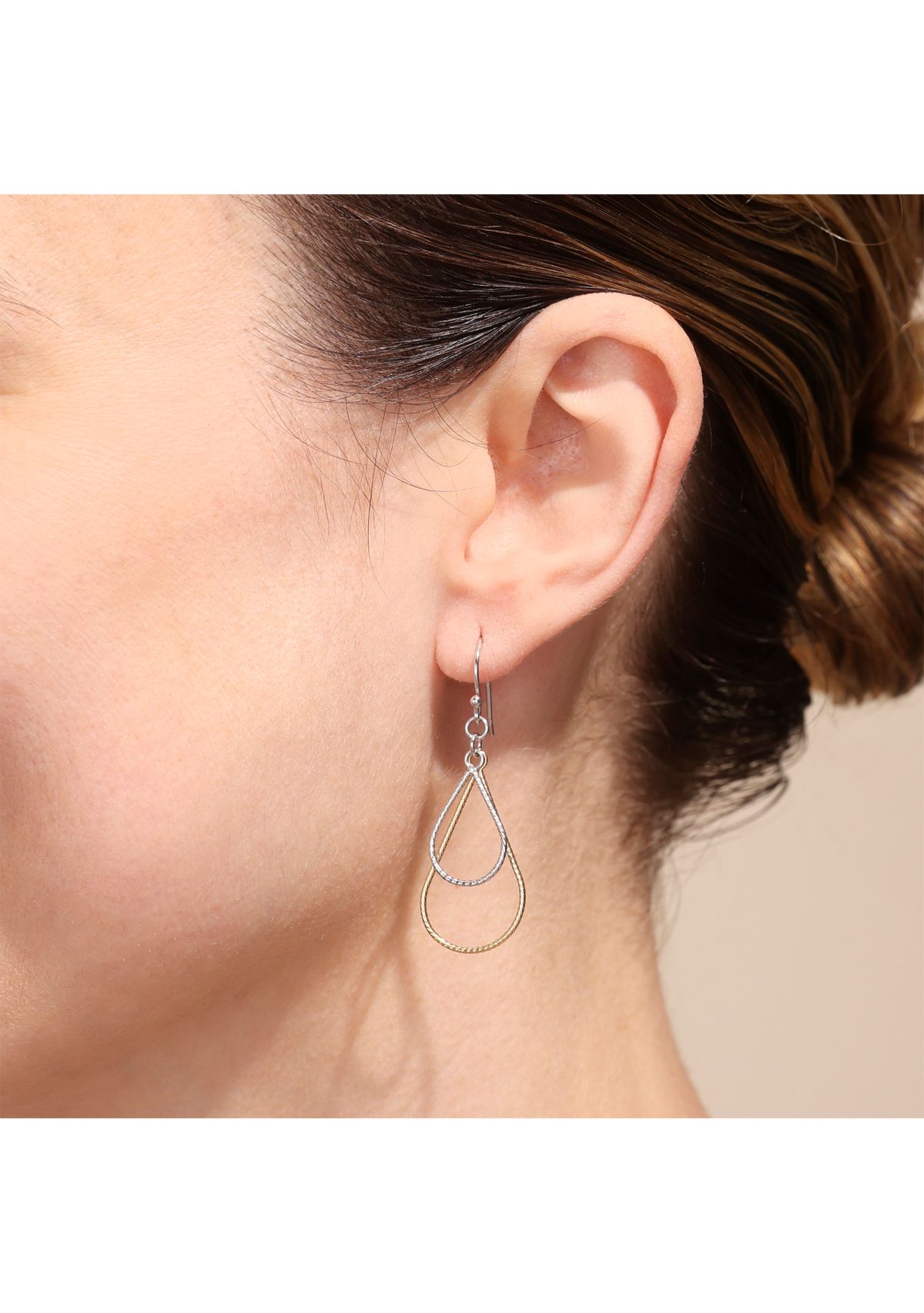 Two Tone Gold Over Sterling Silver Gradient Double Textured Teardrop Earrings