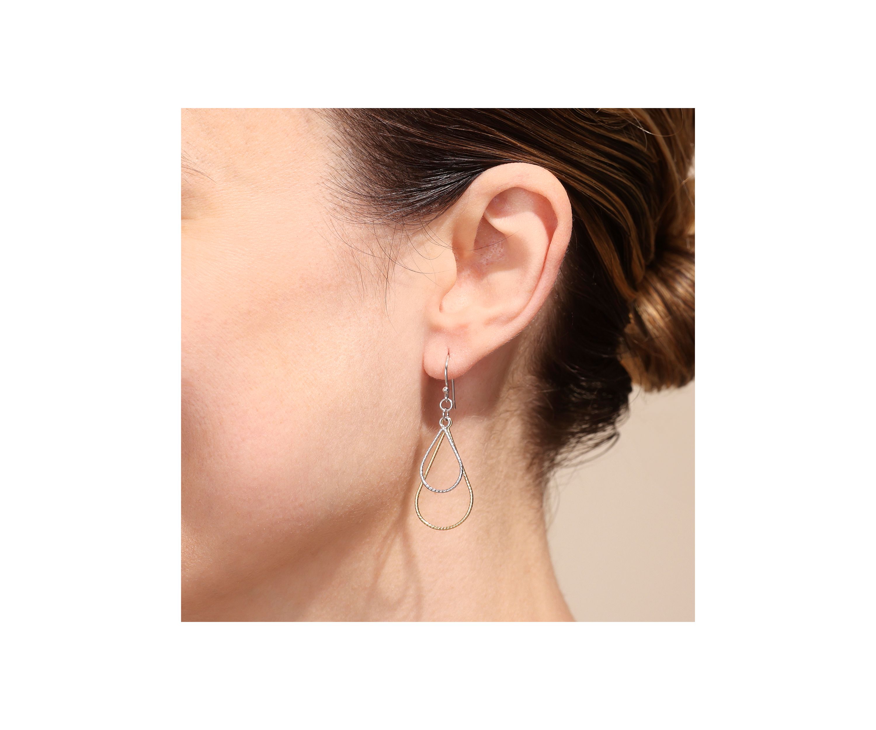 Two Tone Gold Over Sterling Silver Gradient Double Textured Teardrop Earrings