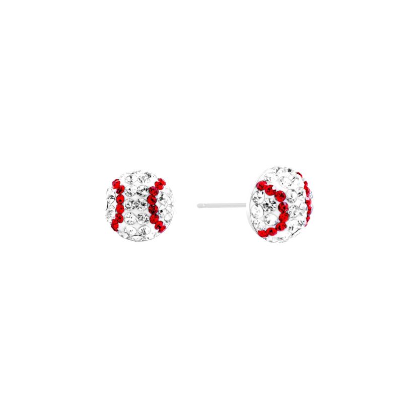 Sterling Silver Crystal Pave Baseball Stud Earrings