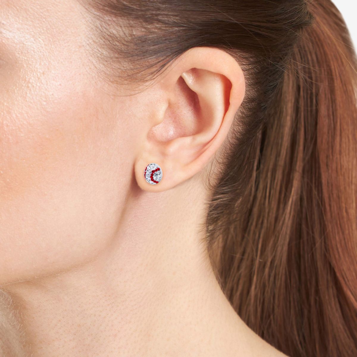 Sterling Silver Crystal Pave Baseball Stud Earrings