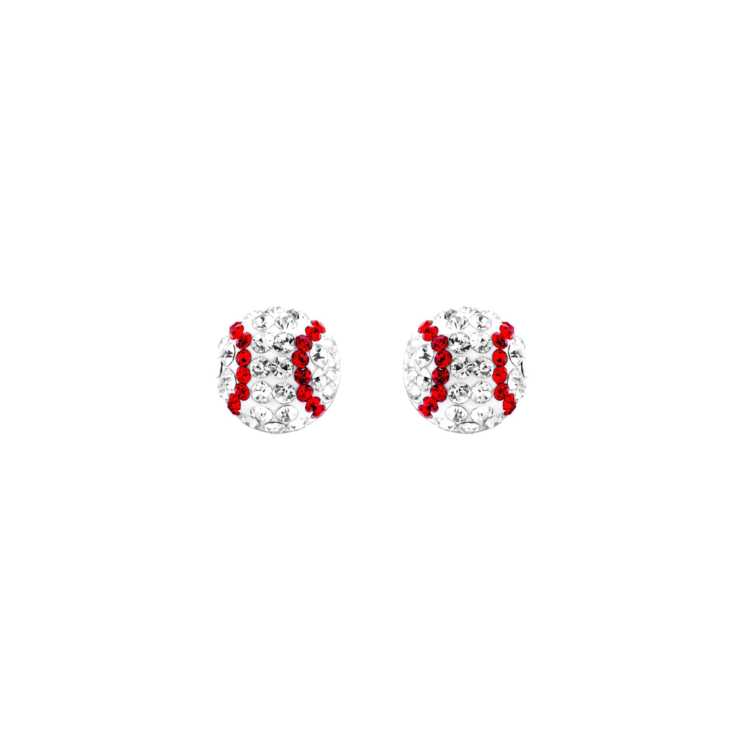 Sterling Silver Crystal Pave Baseball Stud Earrings