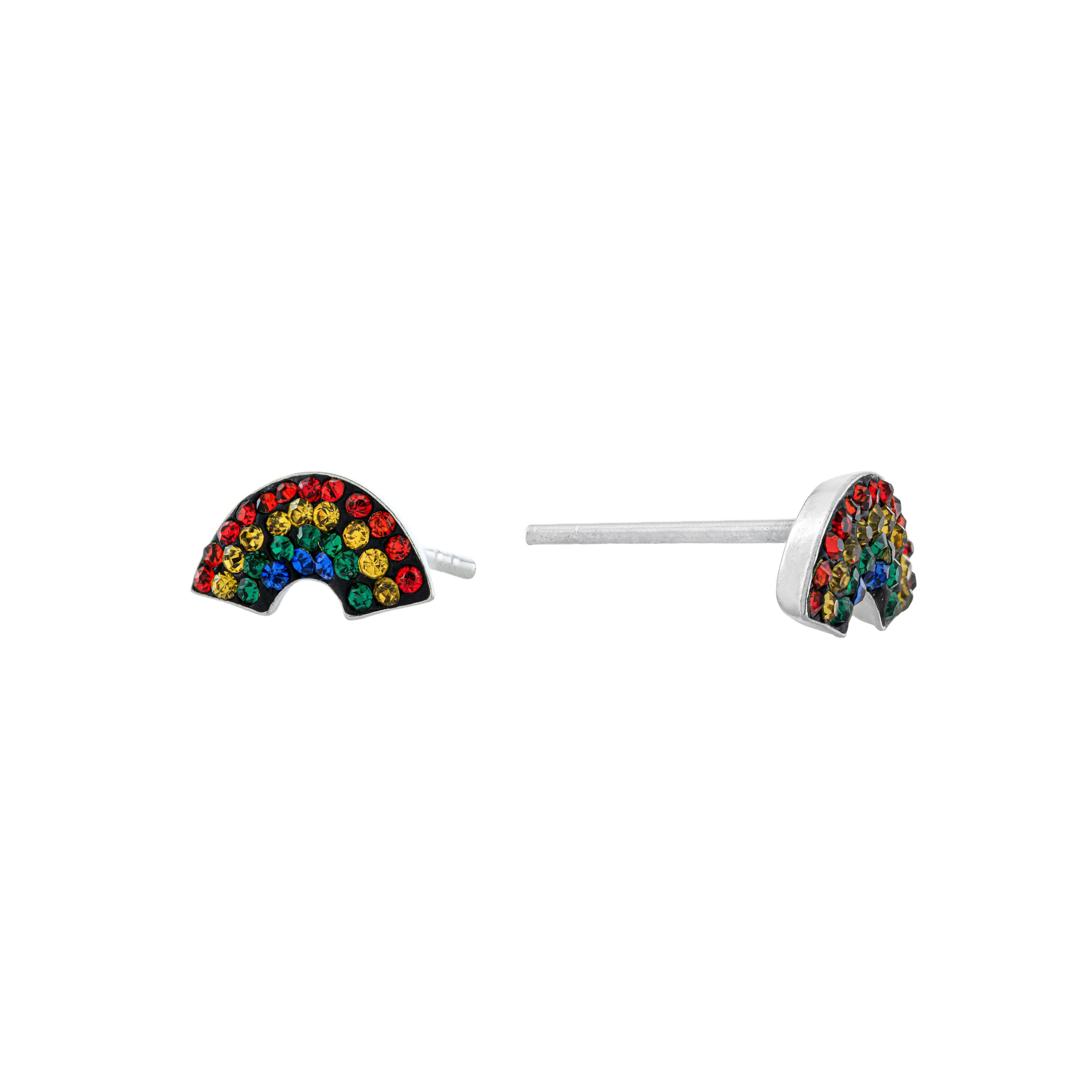 Sterling Silver Crytal Pave Rainbow Stud Earrings