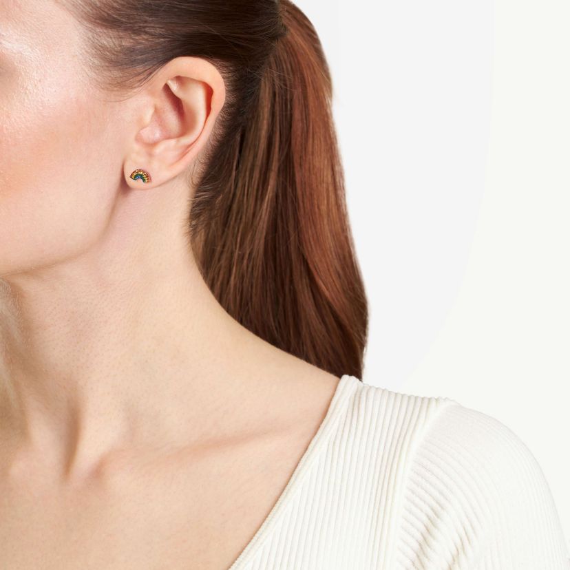 Sterling Silver Crytal Pave Rainbow Stud Earrings