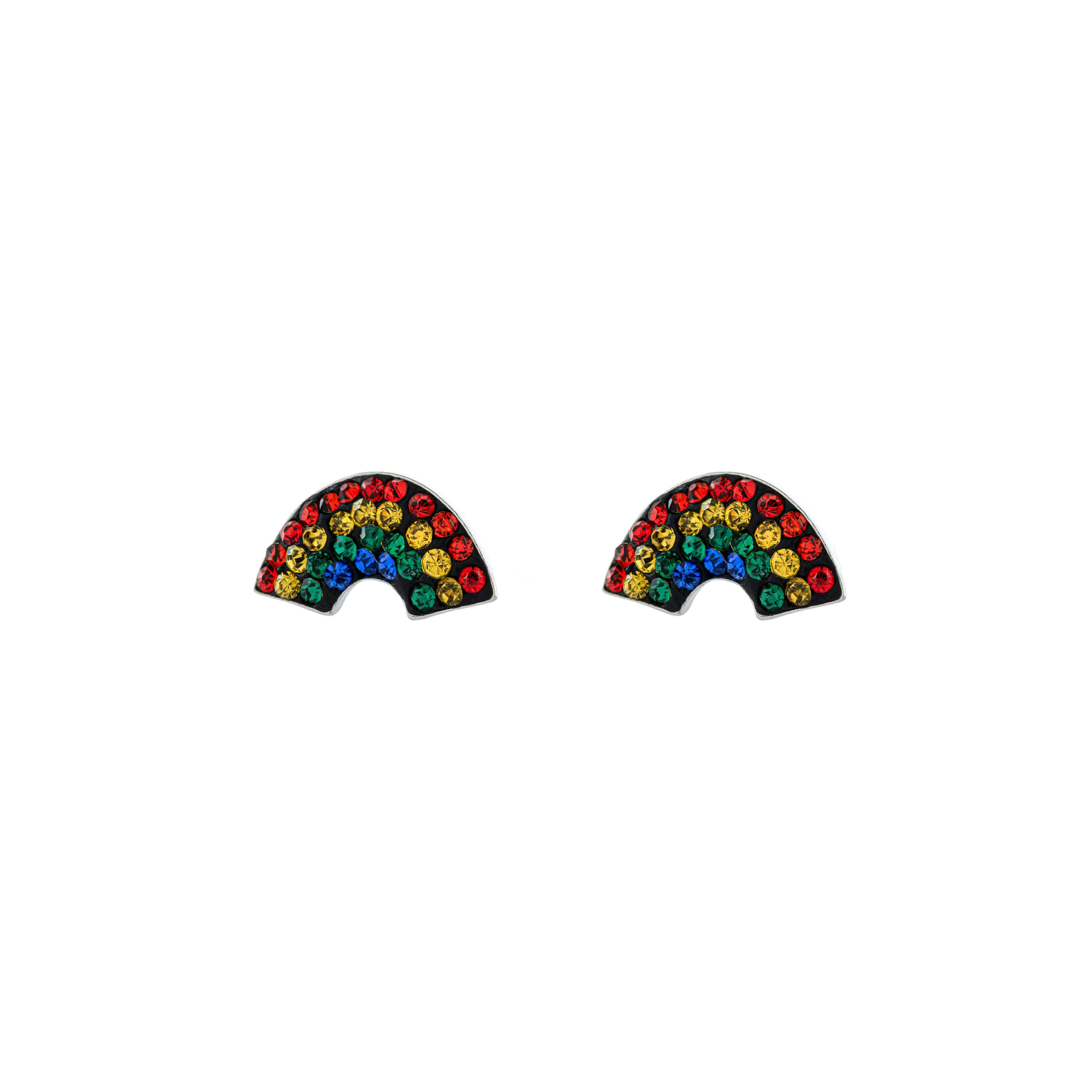 Sterling Silver Crytal Pave Rainbow Stud Earrings