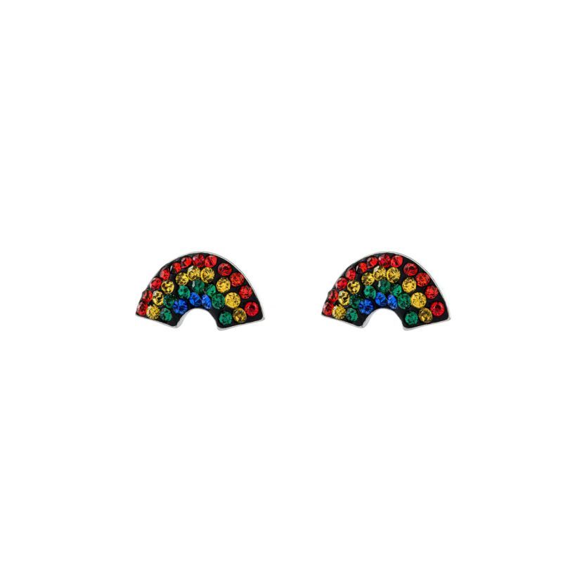 Sterling Silver Crytal Pave Rainbow Stud Earrings