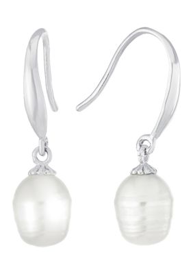 Belk Sterling Silver Sterling Silver 7.5mm Freshwater Pearl Fish Hook Drop Earrings
