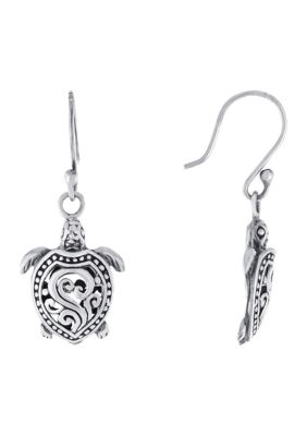 Belk Sterling Silver Sterling Silver Oxidized Filigree Turtle Drop Earrings