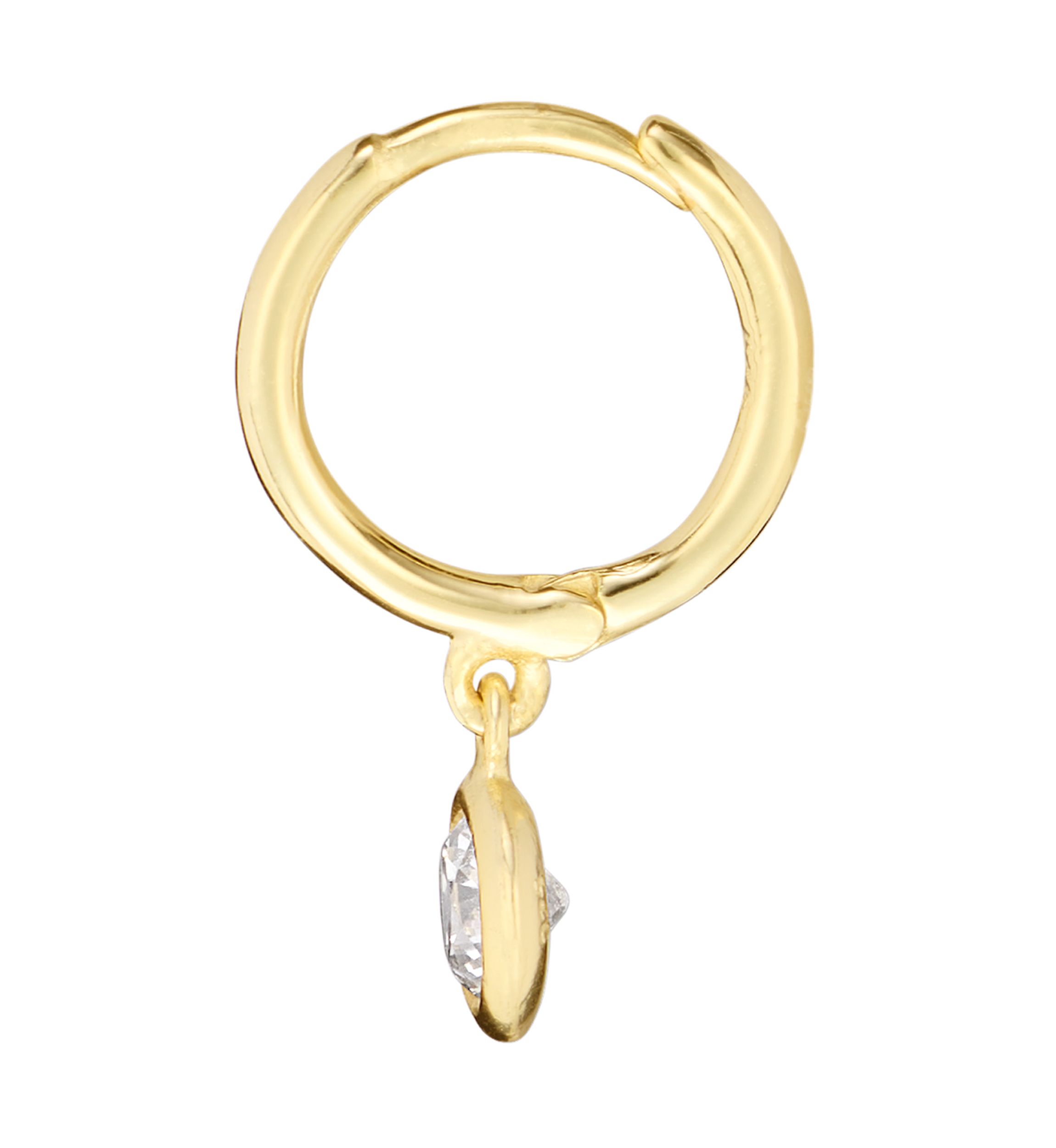 Gold Over Sterling Silver 12mm Cubic Zirconia Bezel Drop Charm Hoop Earrings