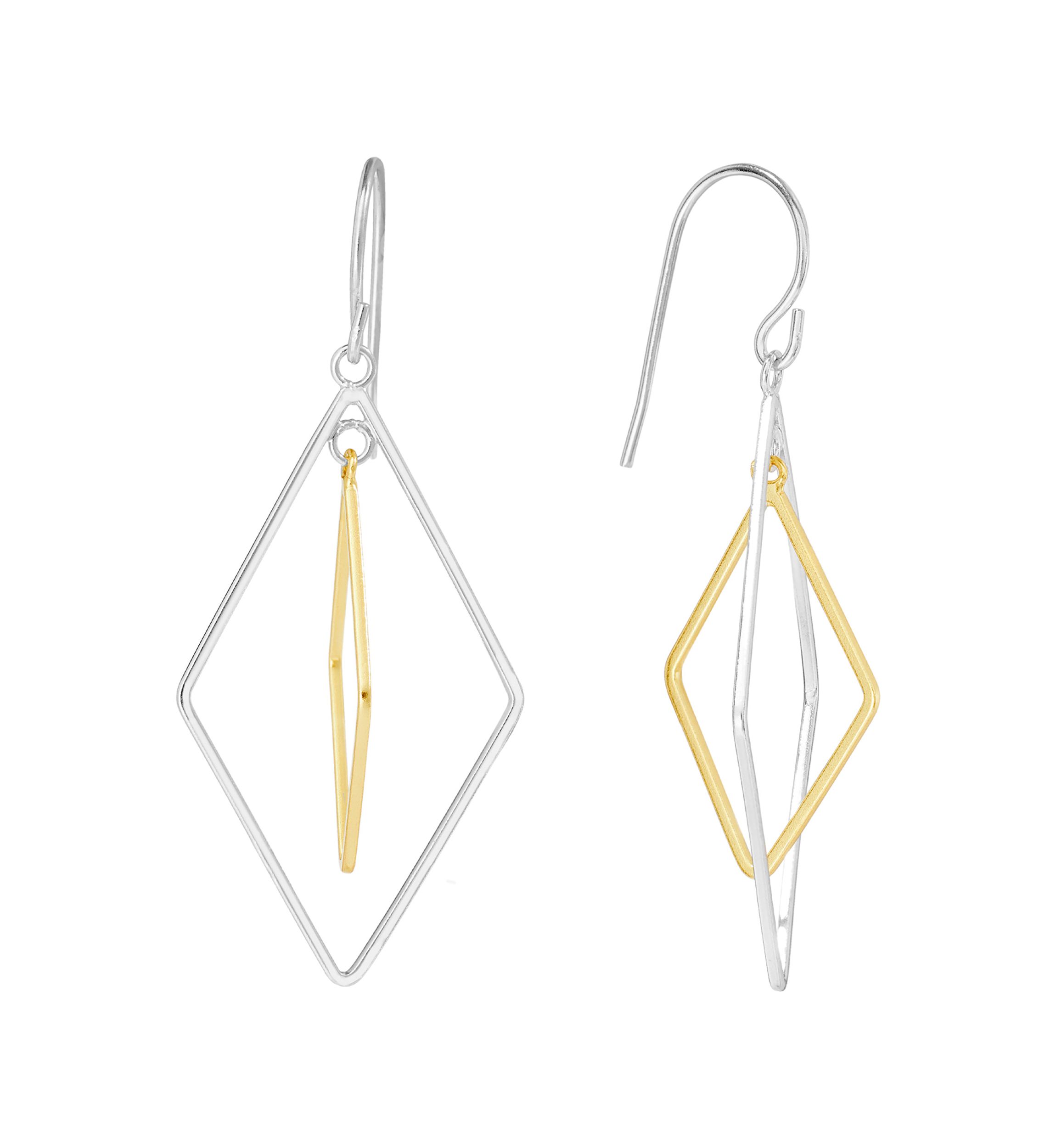 Two Tone Over Sterling Silver Double Open Kite Drop Earrings
