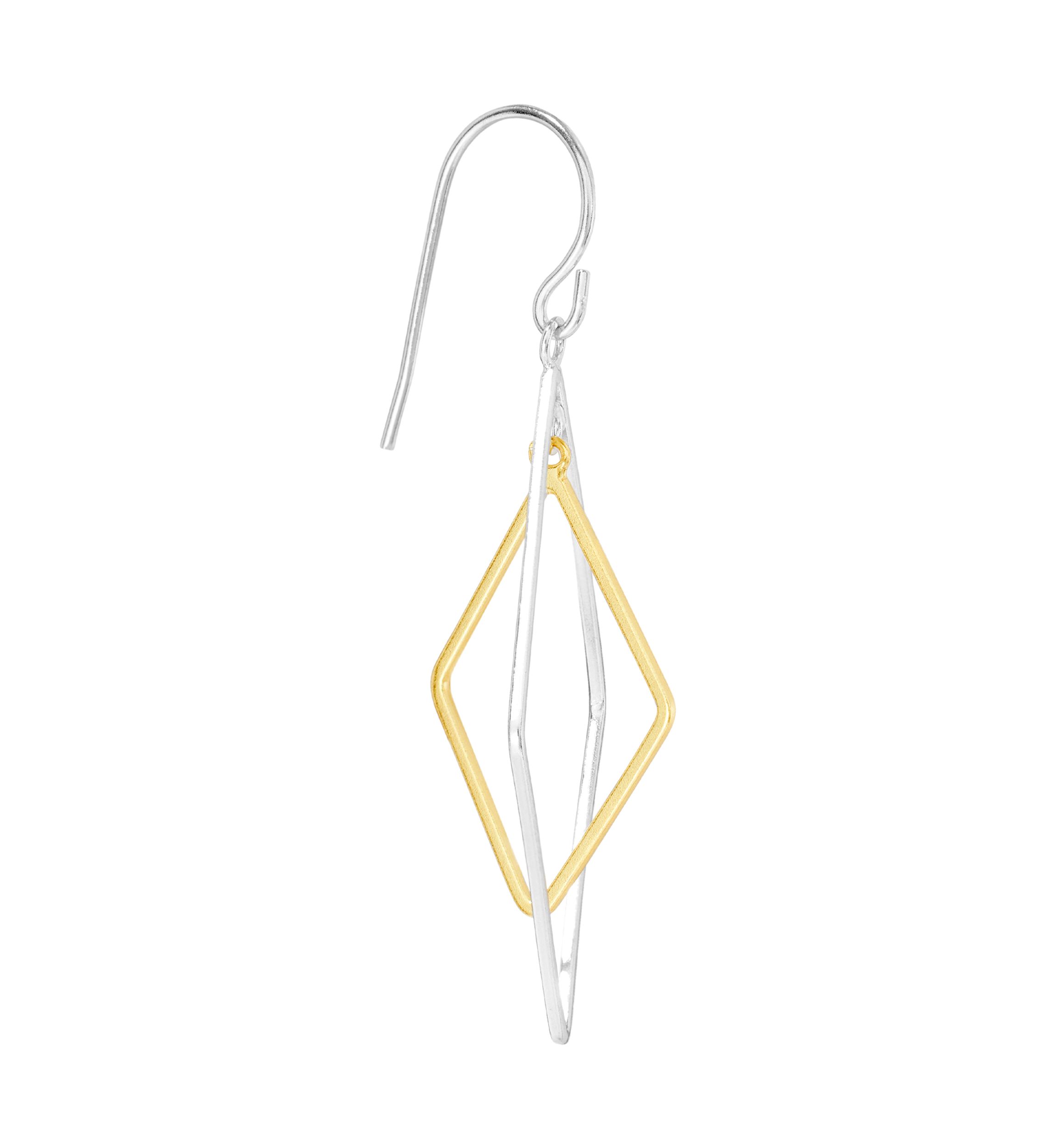 Two Tone Over Sterling Silver Double Open Kite Drop Earrings