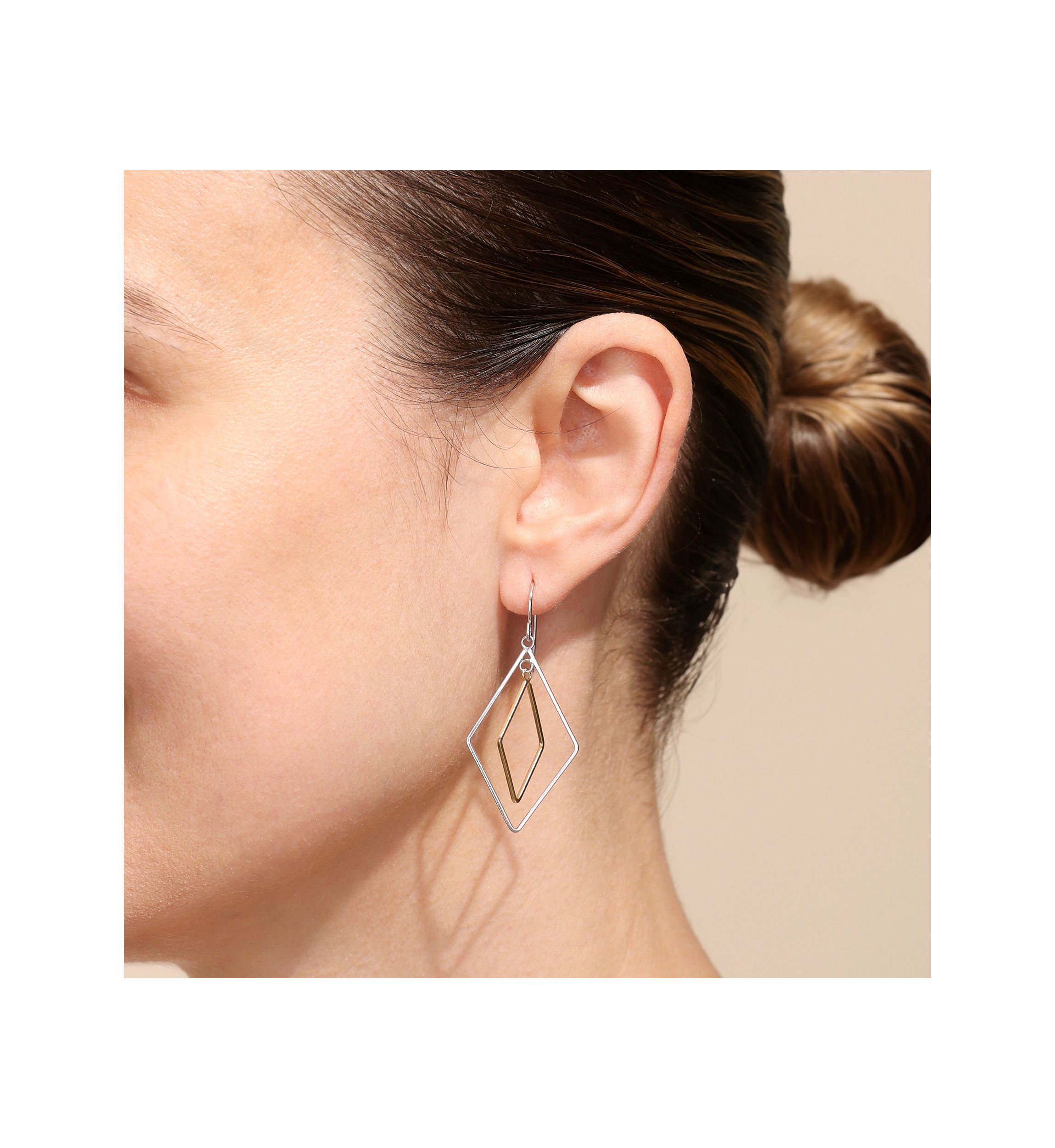 Two Tone Over Sterling Silver Double Open Kite Drop Earrings