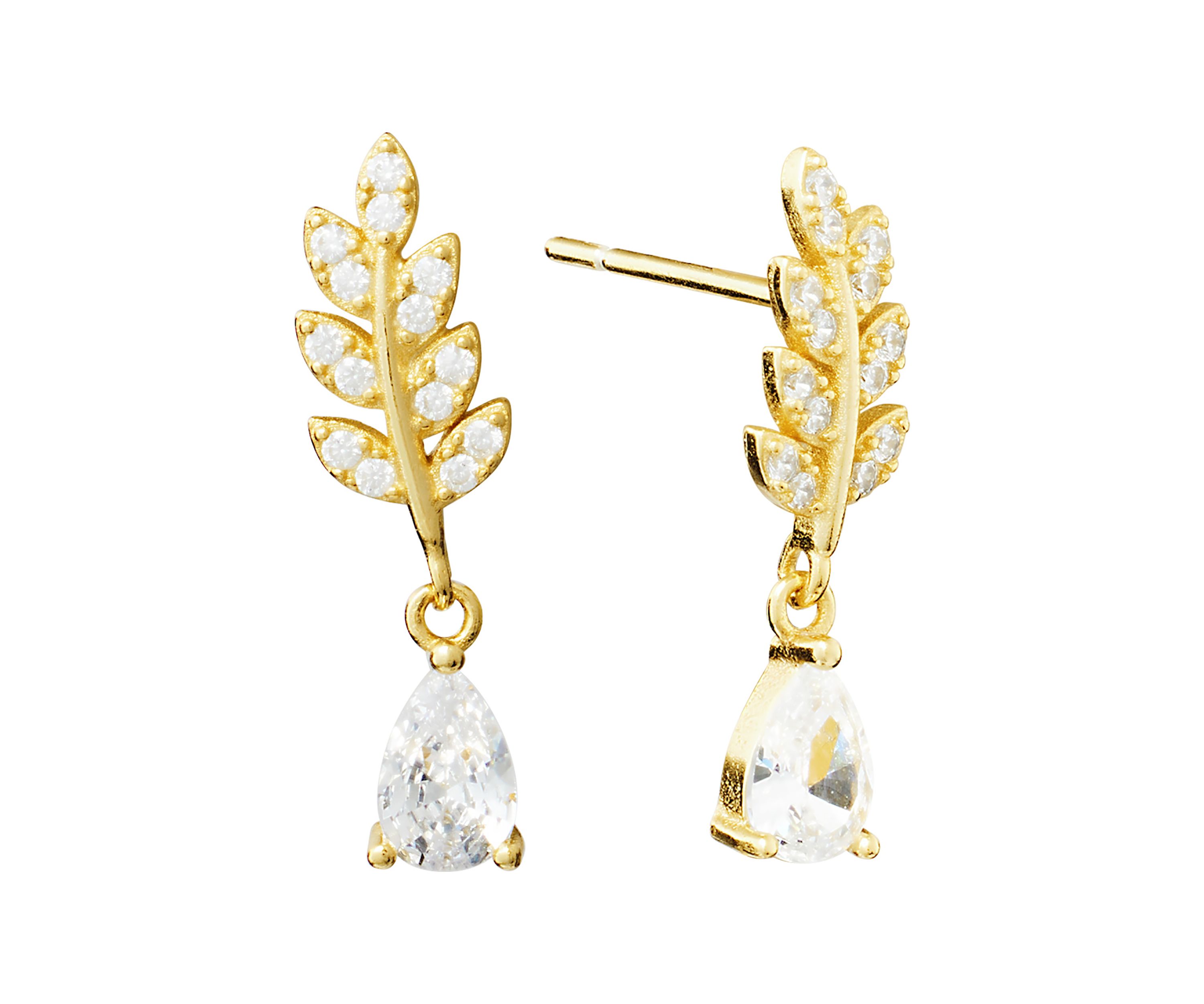 Cubic Zirconia Leaf Drop Earrings