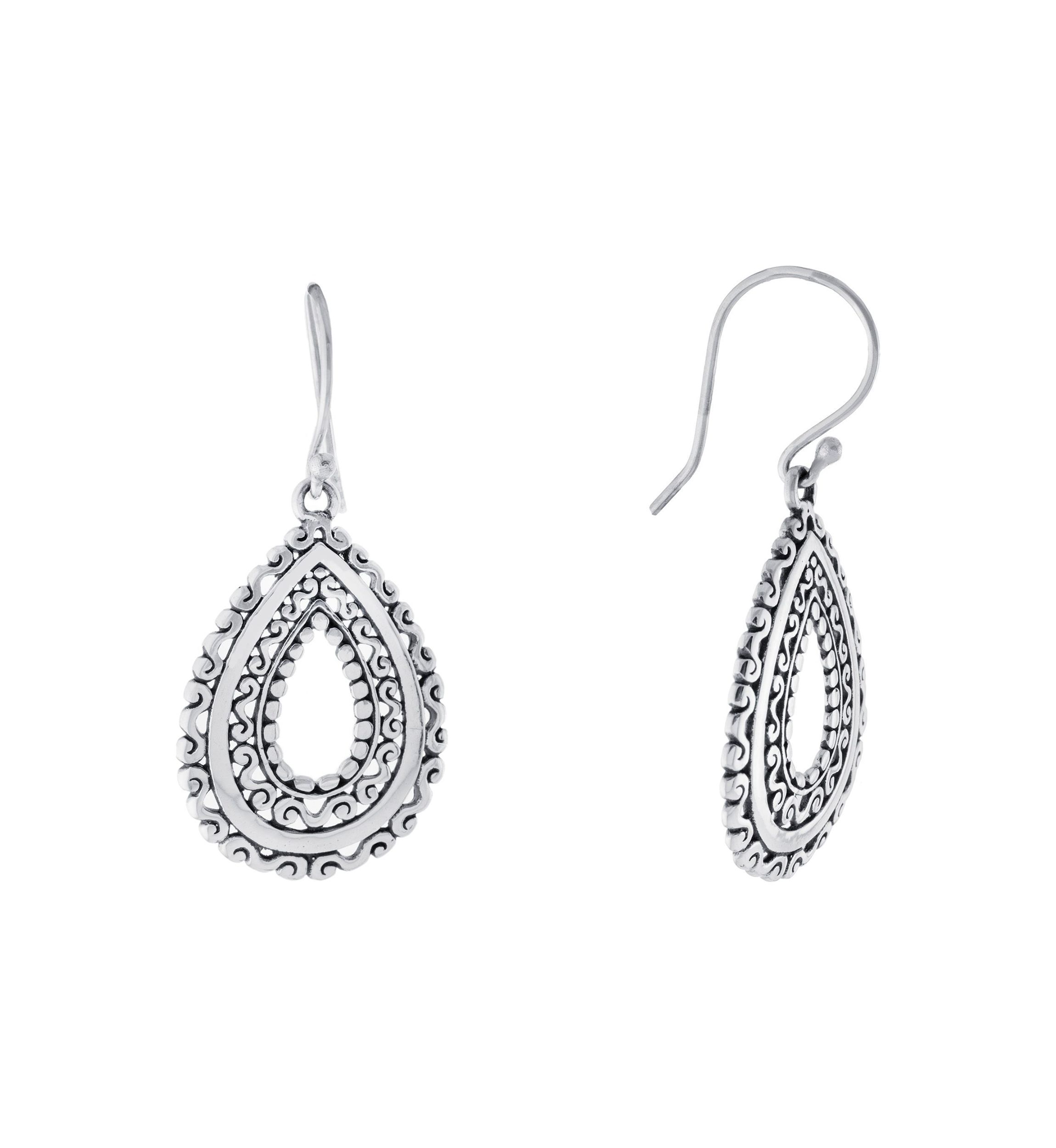 Sterling Silver Oxidized Filigree Teardrop Earrings