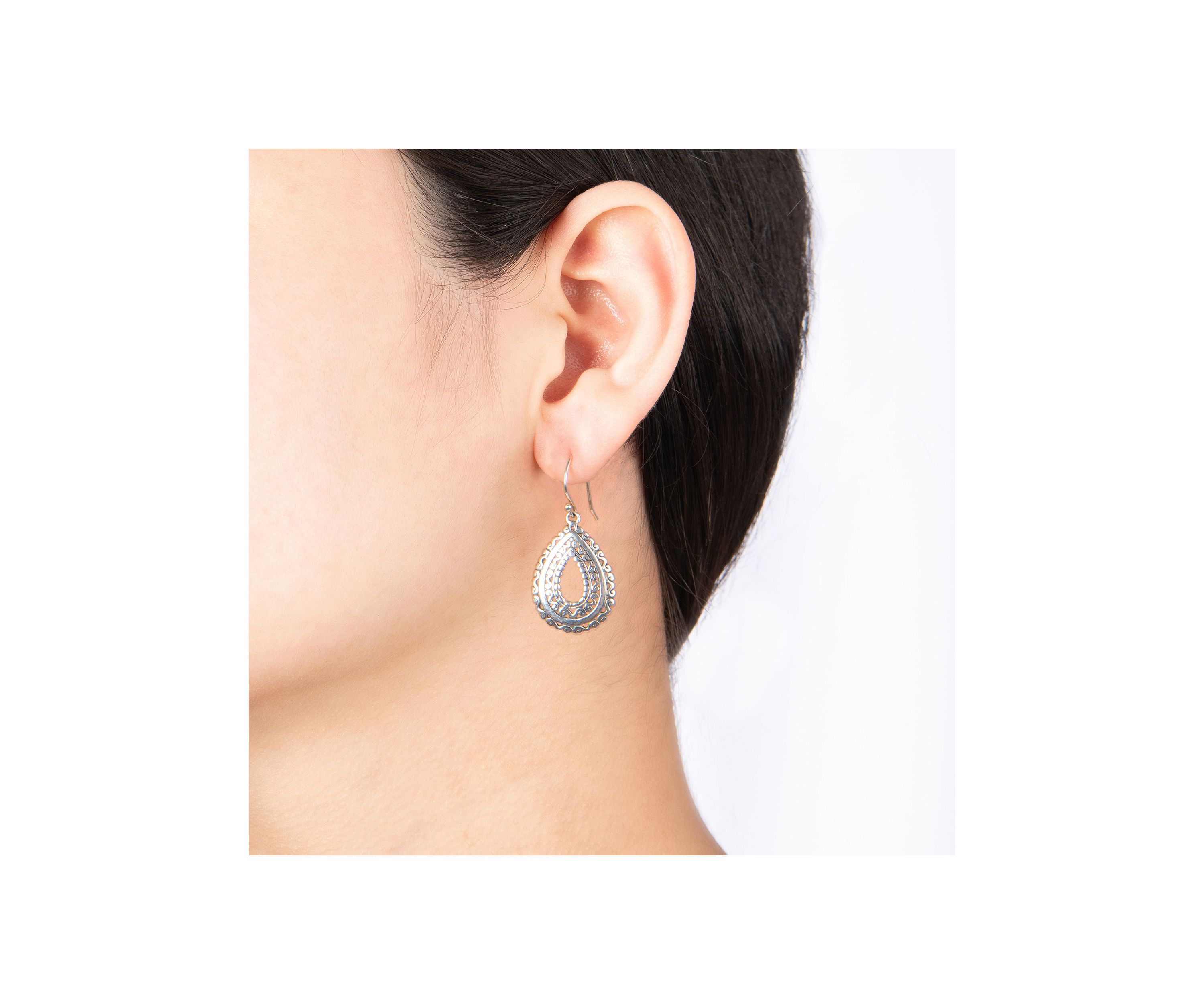 Sterling Silver Oxidized Filigree Teardrop Earrings