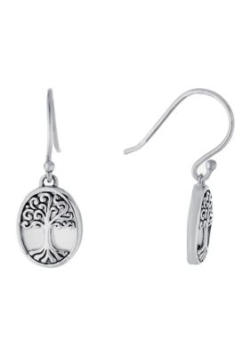 Belk Sterling Silver Sterling Silver Mother of Pearl Tree of Life Oval Drop Earrings