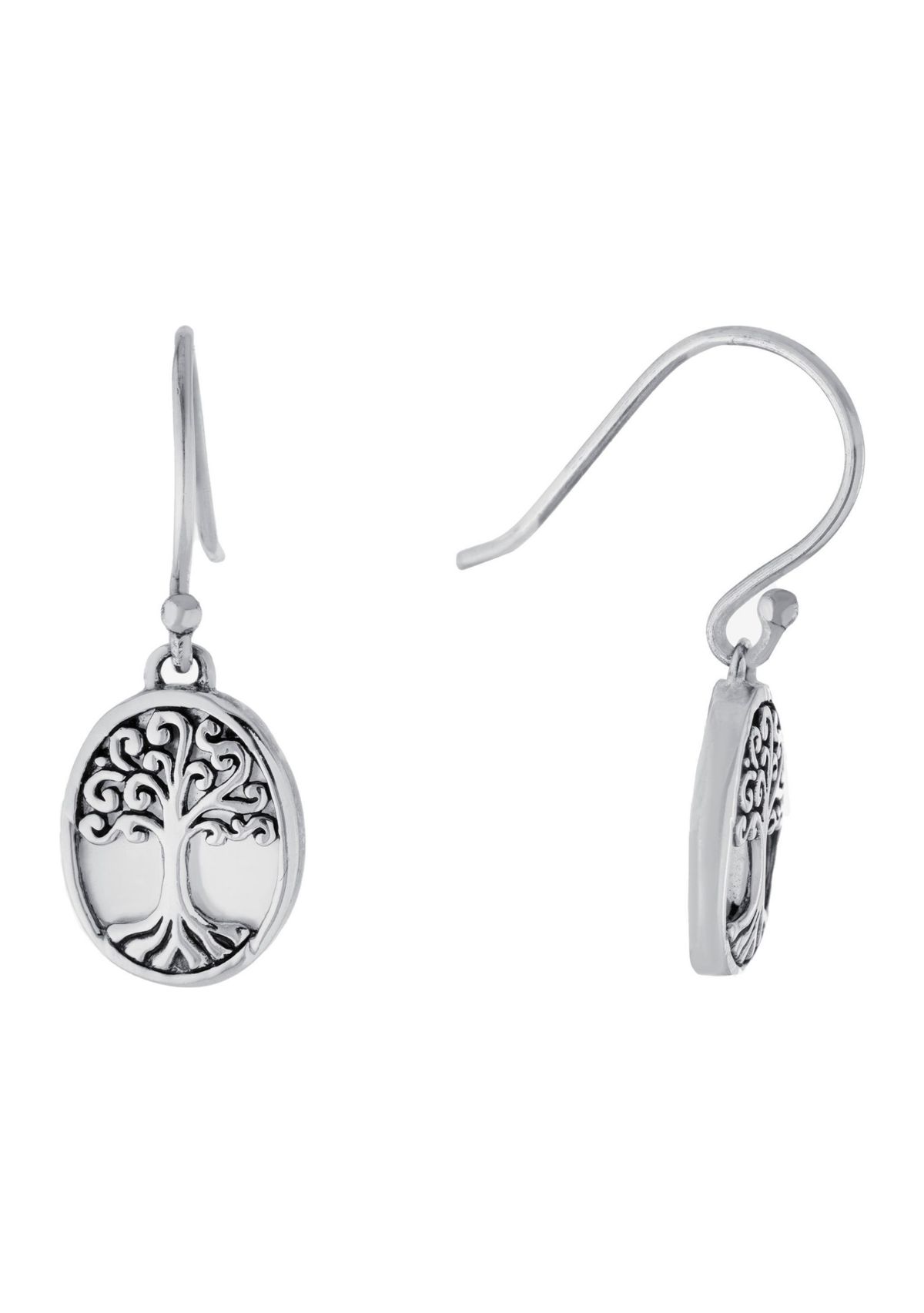 Sterling Silver Mother of Pearl Tree of Life Oval Drop Earrings