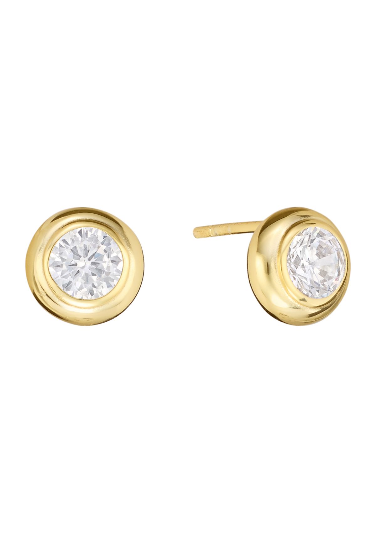 Gold Over Sterling Silver 5mm Cubic Zirconia Bezel Stud Earrings