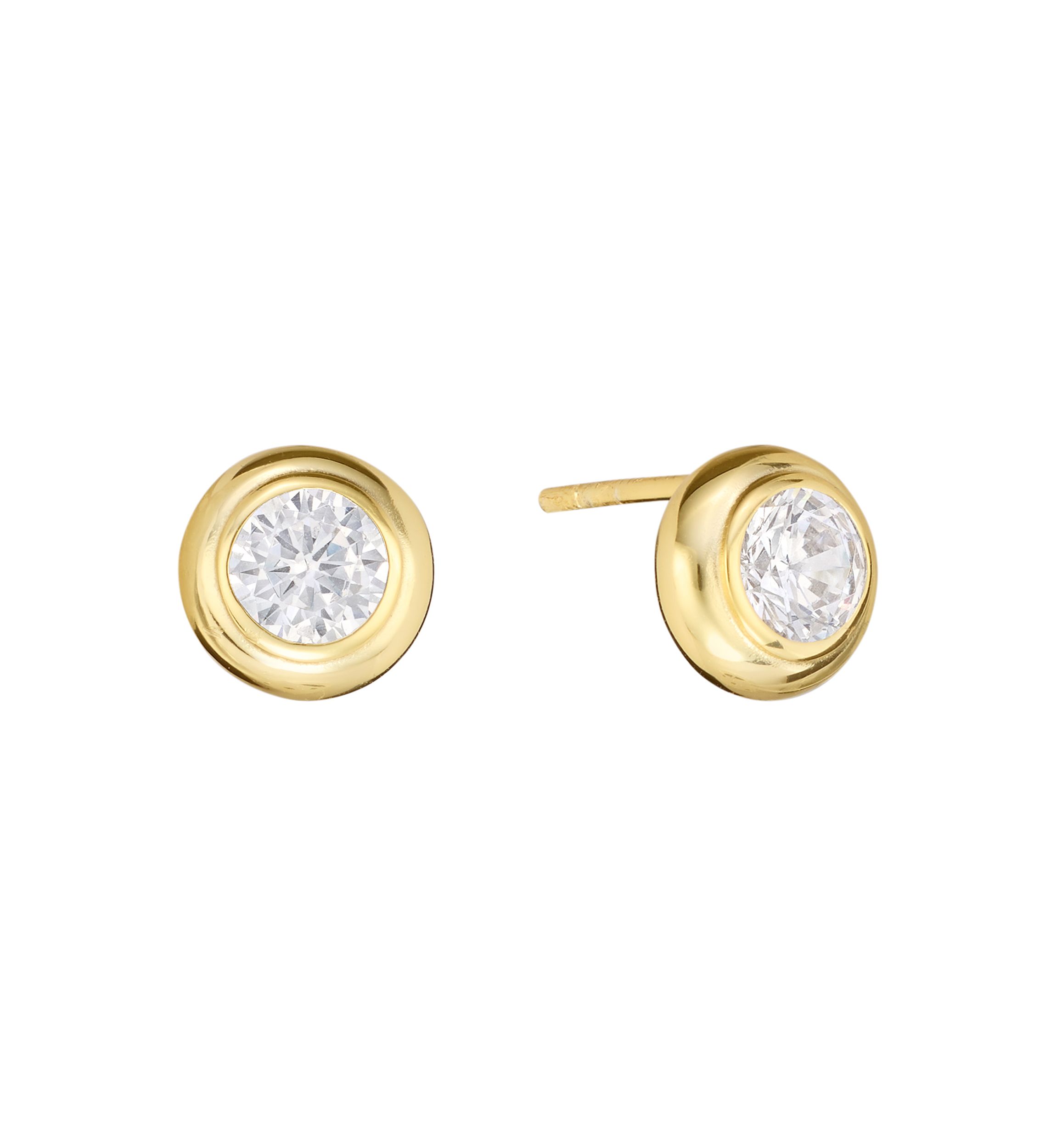 Gold Over Sterling Silver 5mm Cubic Zirconia Bezel Stud Earrings