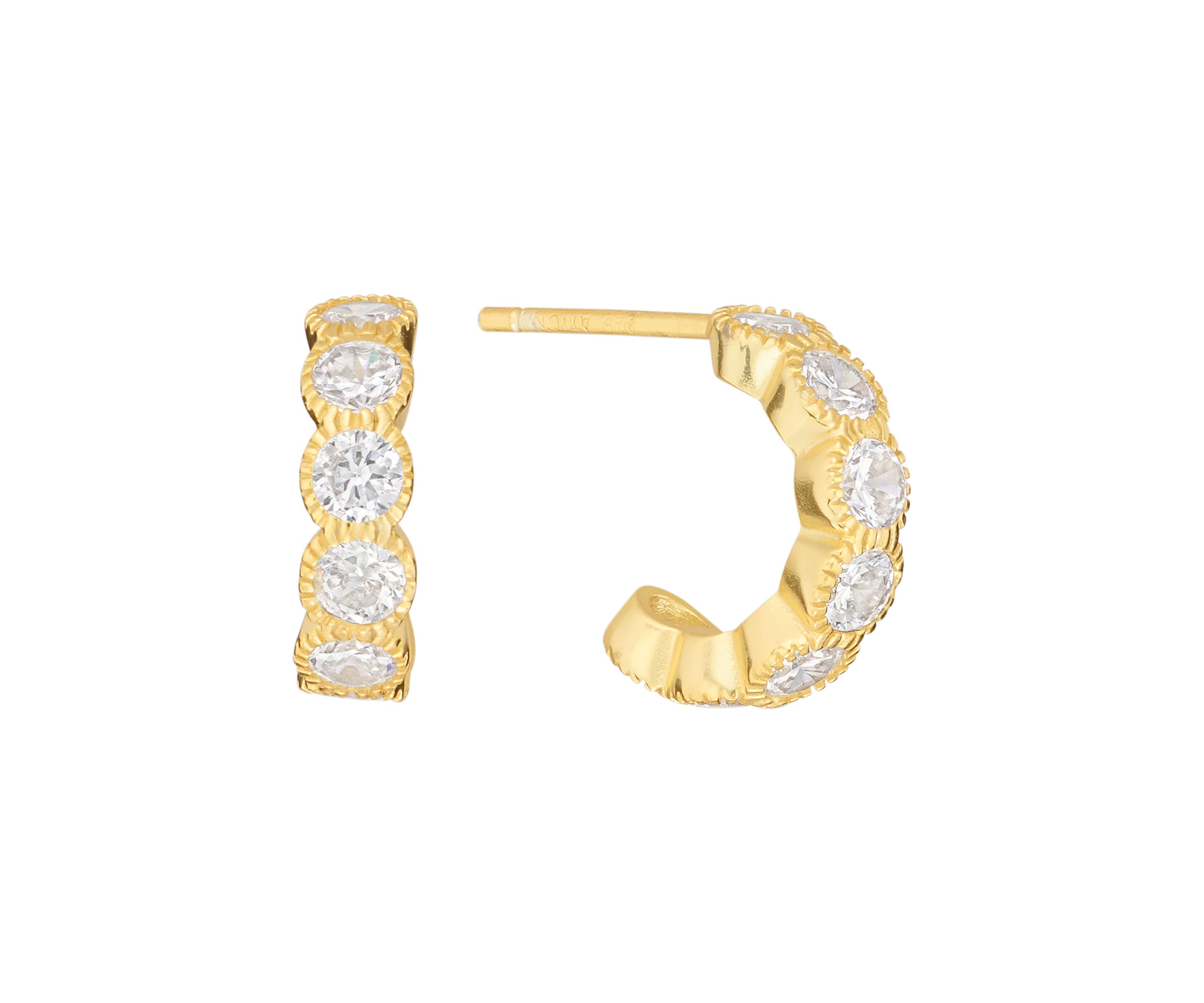 Sterling Silver 13mm Round Cubic Zirconia Post Hoop Earrings