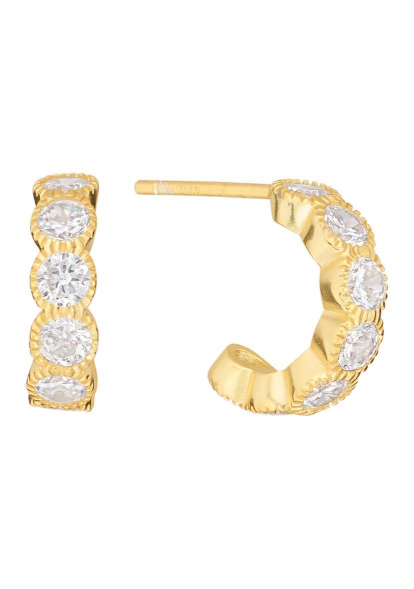 Sterling Silver 13mm Round Cubic Zirconia Post Hoop Earrings