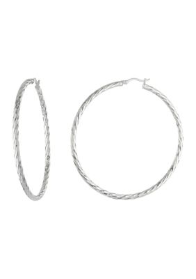 Sterling Silver 2.6 Inch Diamond Cut Click-Top Hoop Earrings