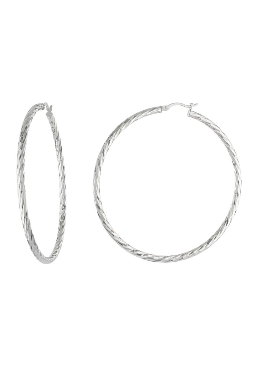 Sterling Silver 2.6 Inch Diamond Cut Click-Top Hoop Earrings