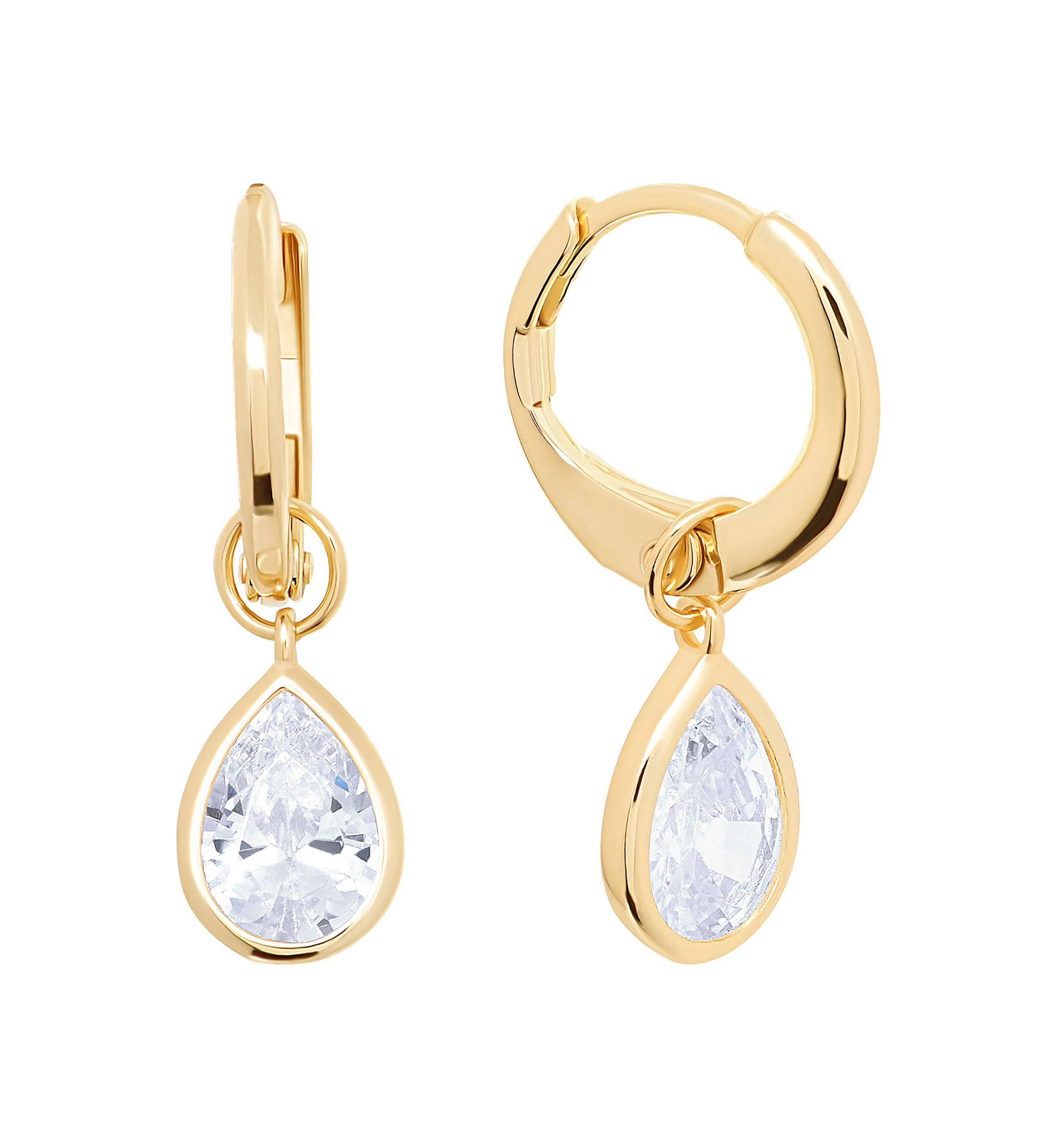 Gold Over Sterling Silver Cubic Zirconia Pearl Drop Huggie Earrings