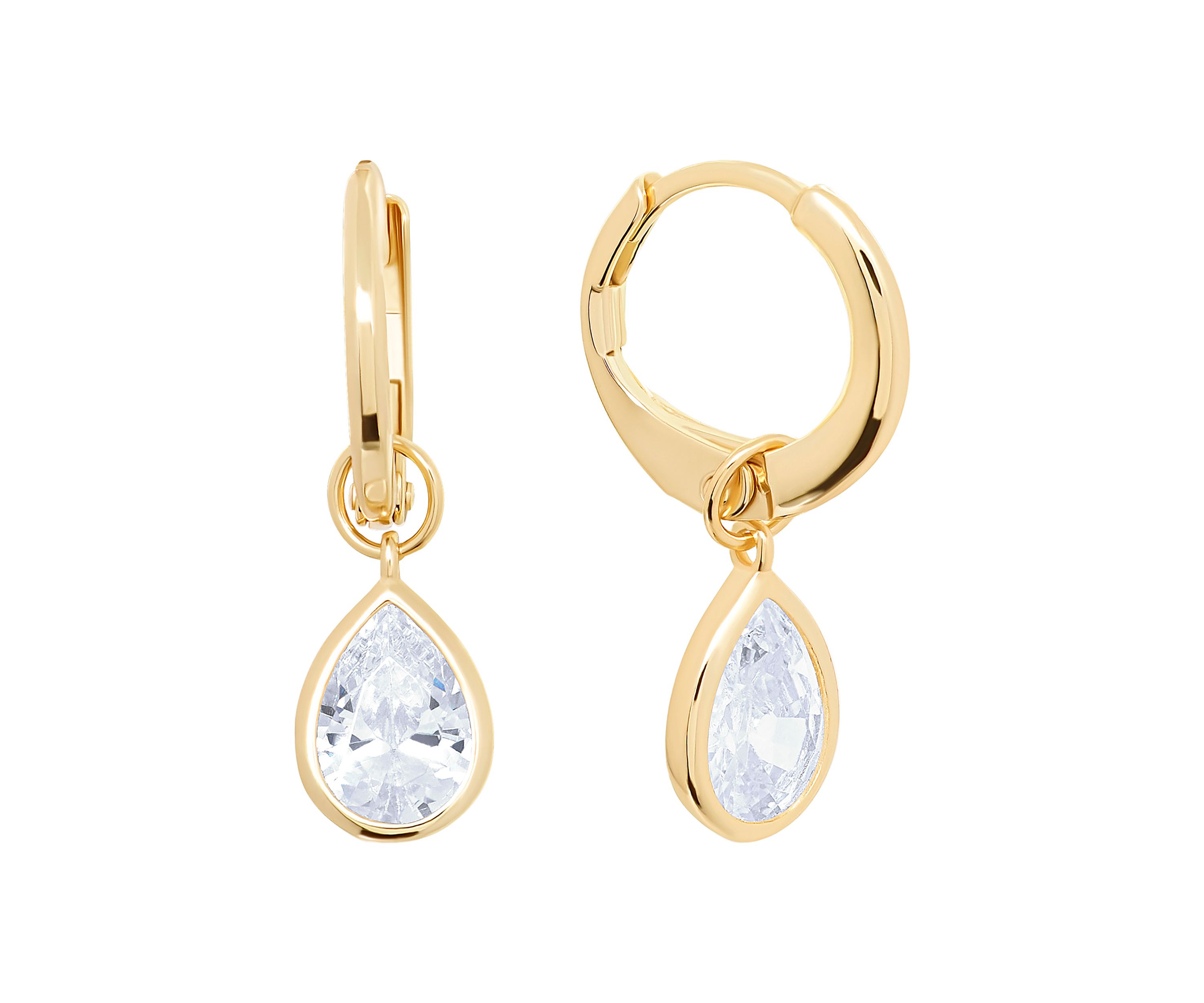 Gold Over Sterling Silver Cubic Zirconia Pearl Drop Huggie Earrings